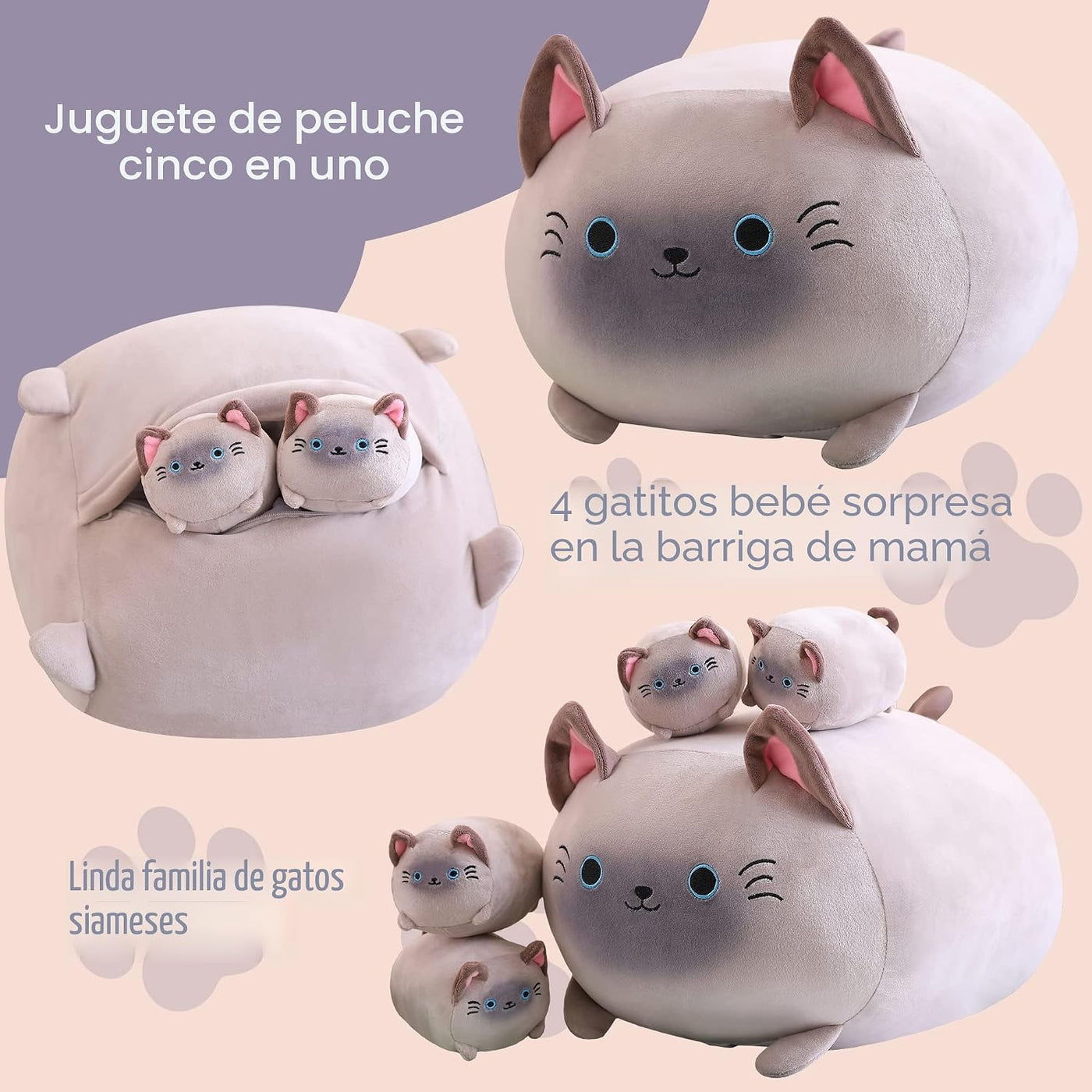 SQEQE Peluche de gato siamés, lindos animales de peluche para mamá...
