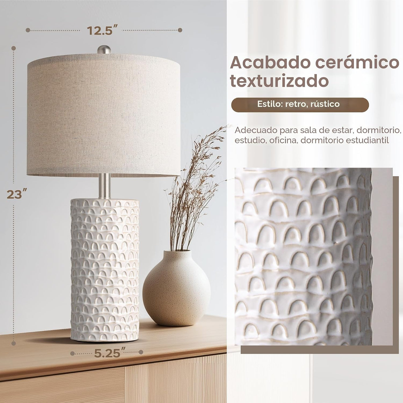 PARTPHONER Juego de 2 lámparas de mesa de cerámica modernas de 23 p...