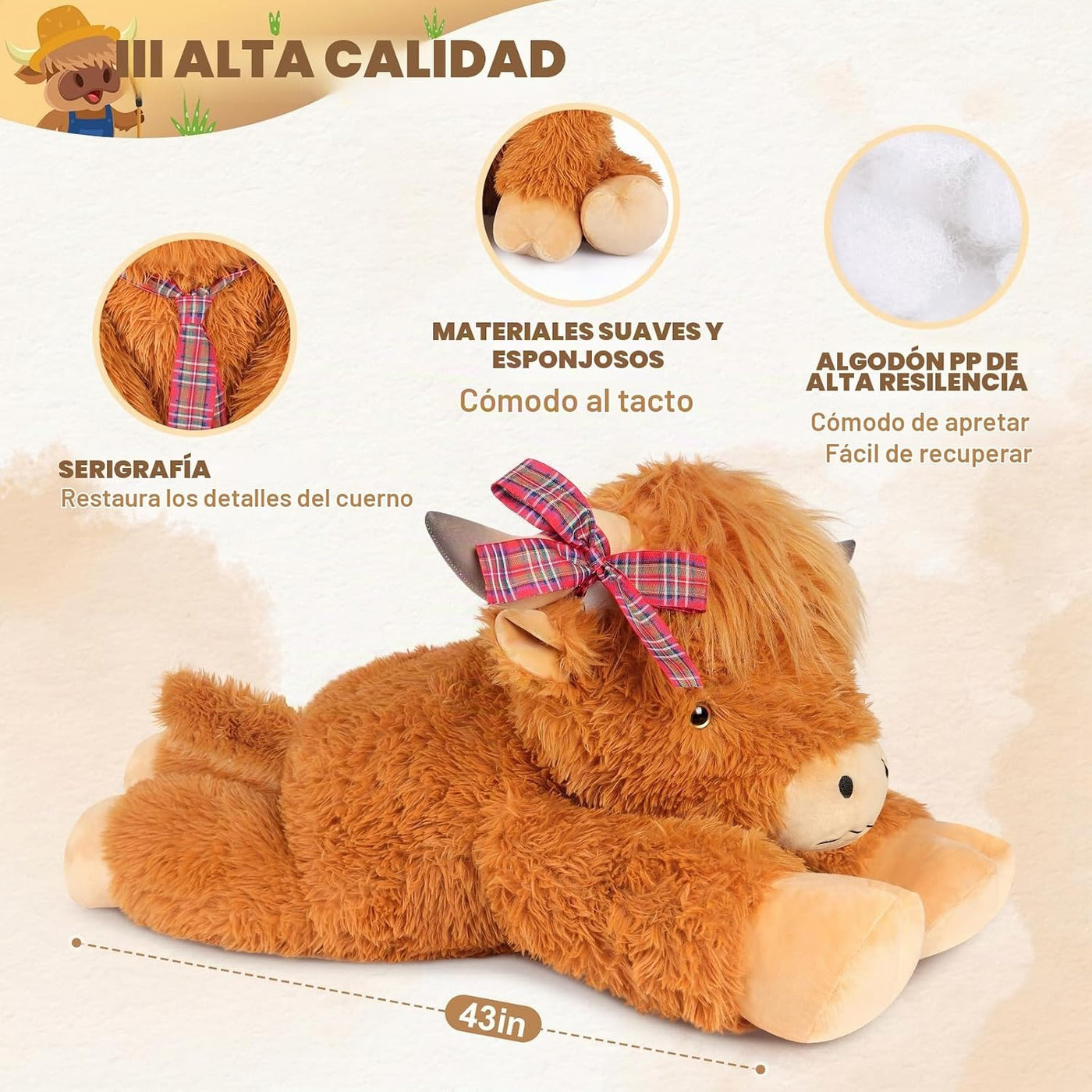SuzziPals Animales de peluche de vaca gigante de las tierras altas...