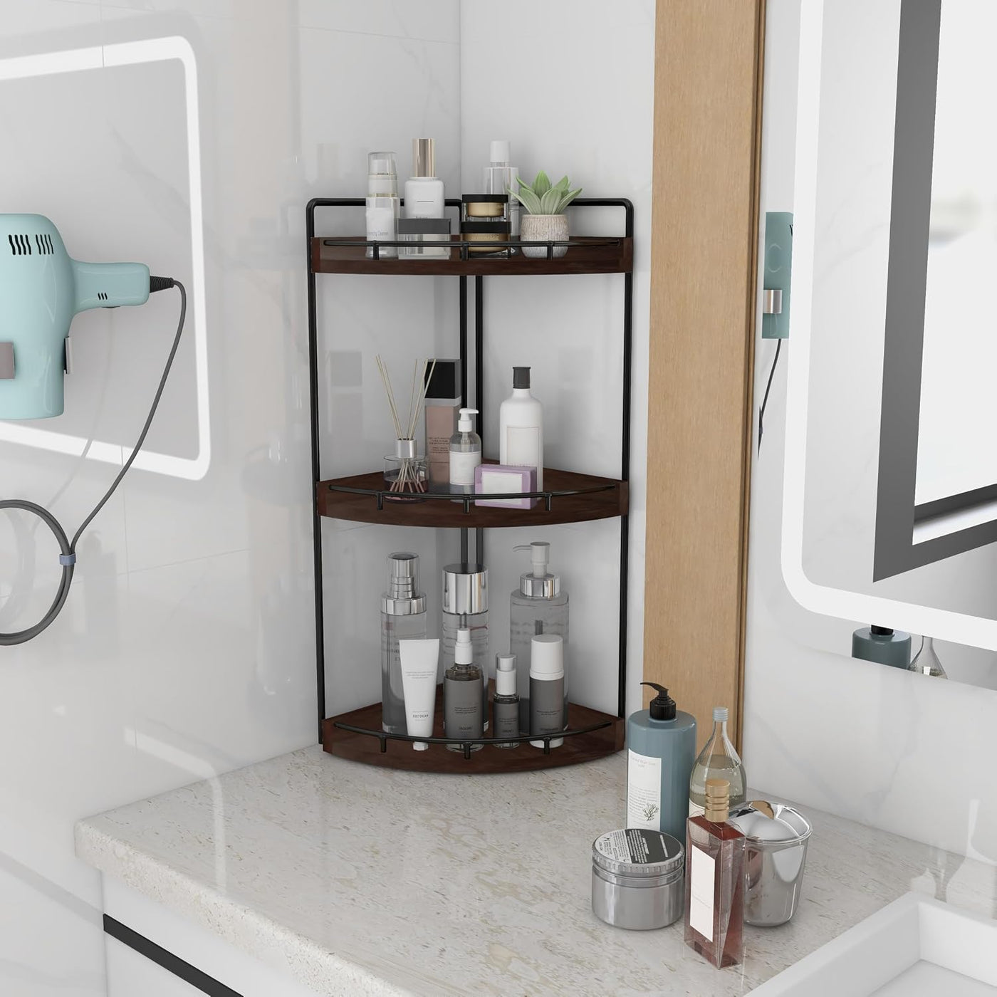 Dorhors Organizador de baño esquinero de 3 niveles para encimera pa...