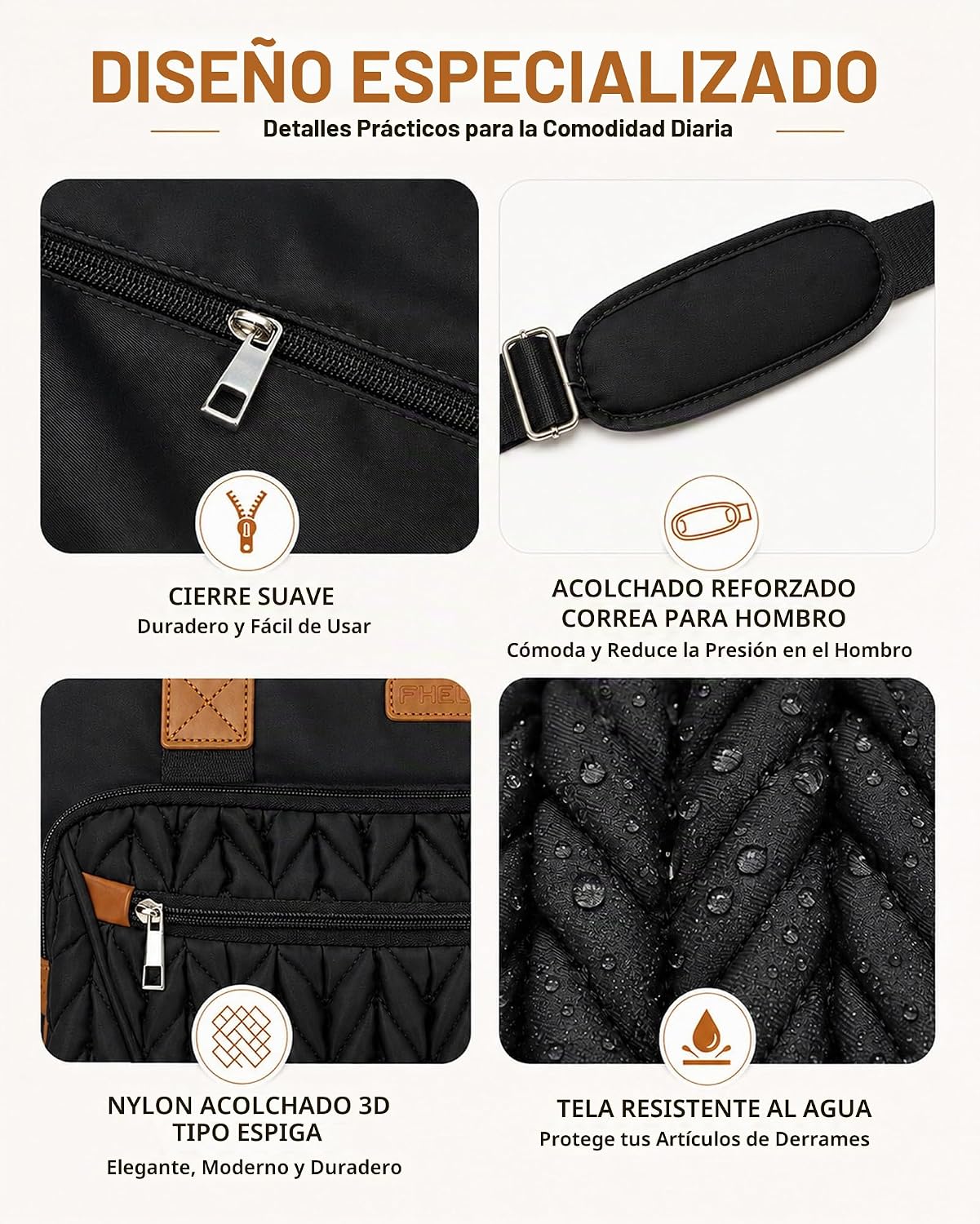 FHELAD Bolsa de pañales para mujer, bolsa de bebé con compartimento...