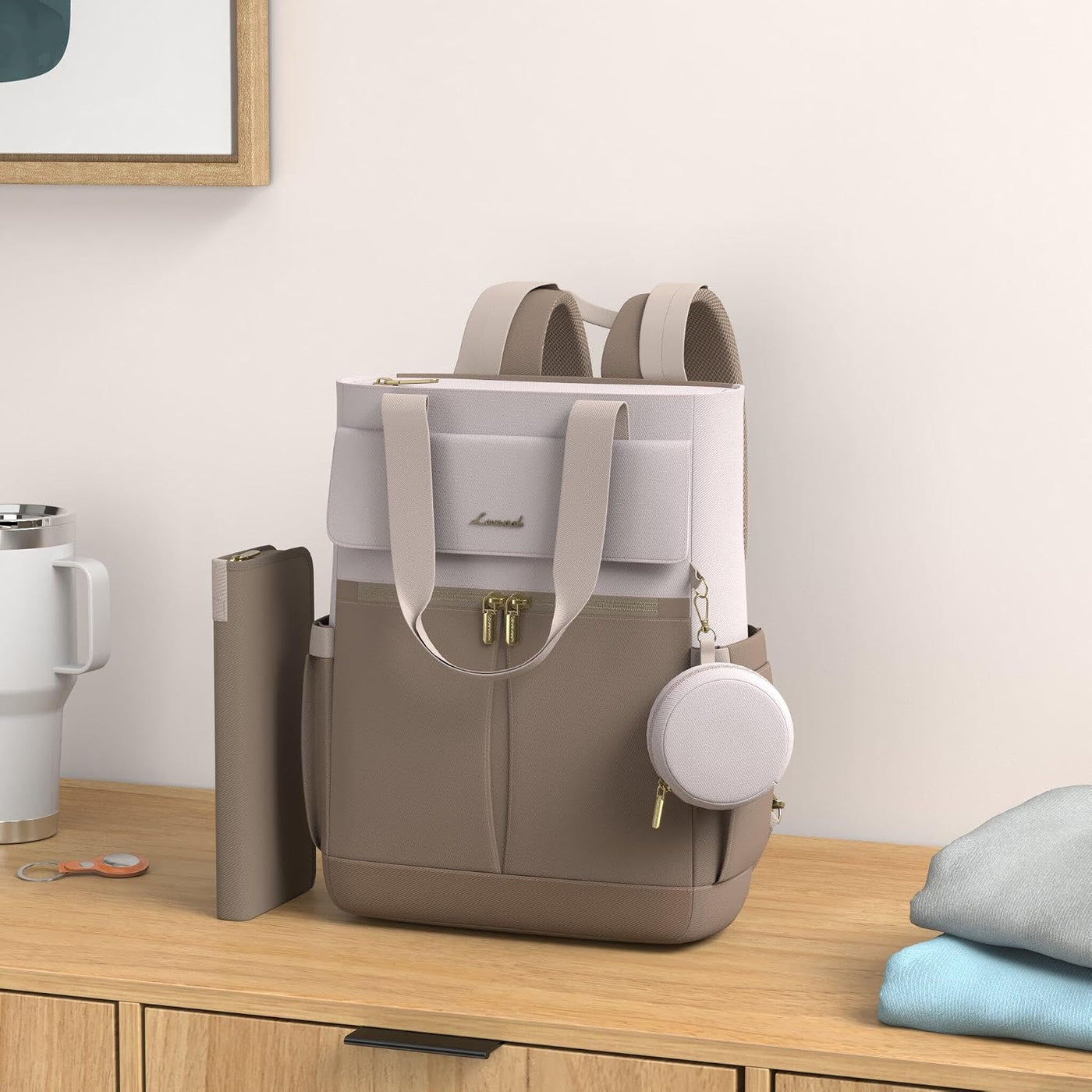 LOVEVOOK Mochila para Pañales, Bolsa de Pañales Tipo Tote con Bolsi...