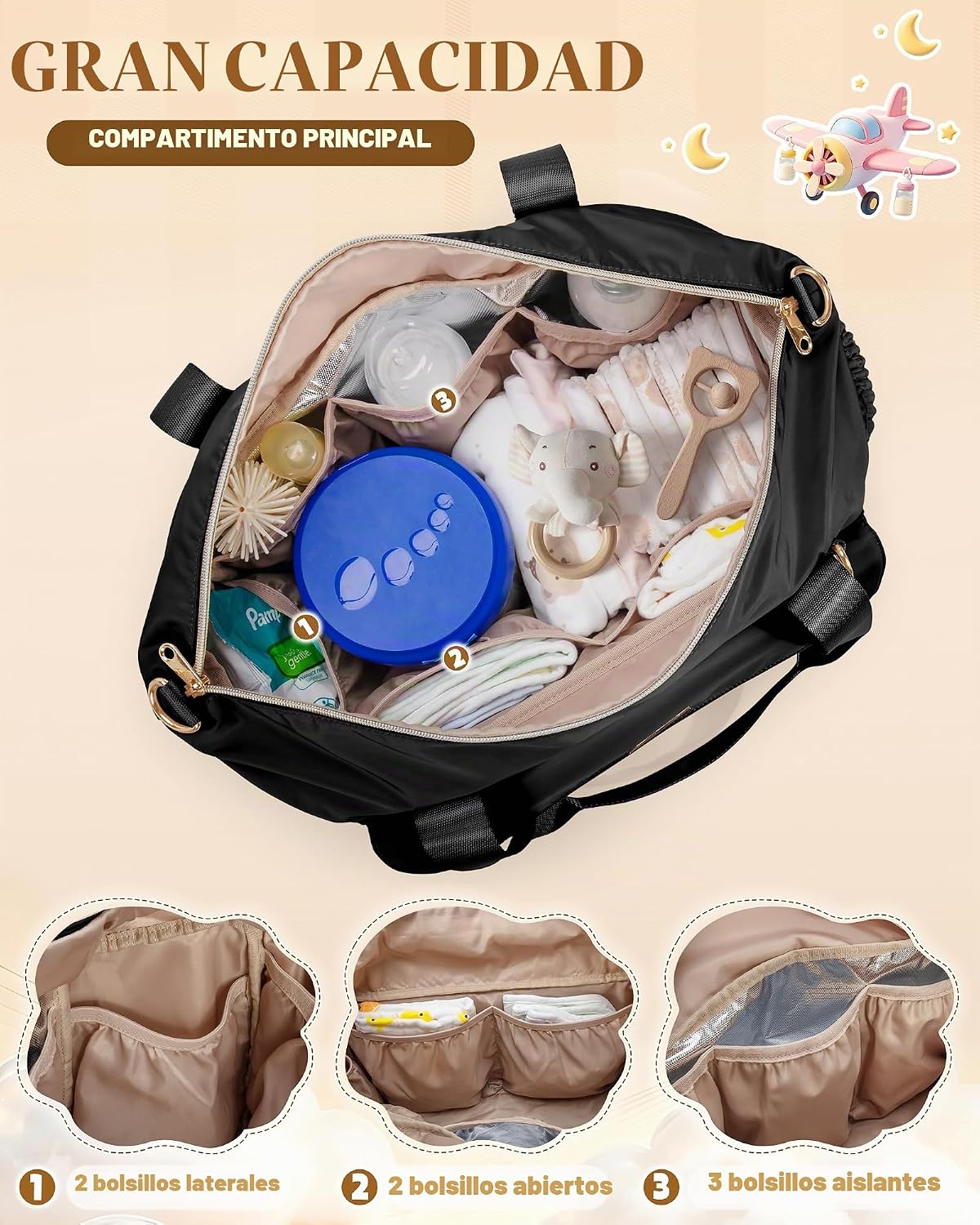 Marscamd Bolsa de pañales con cambiador, bolso cruzado grande para...