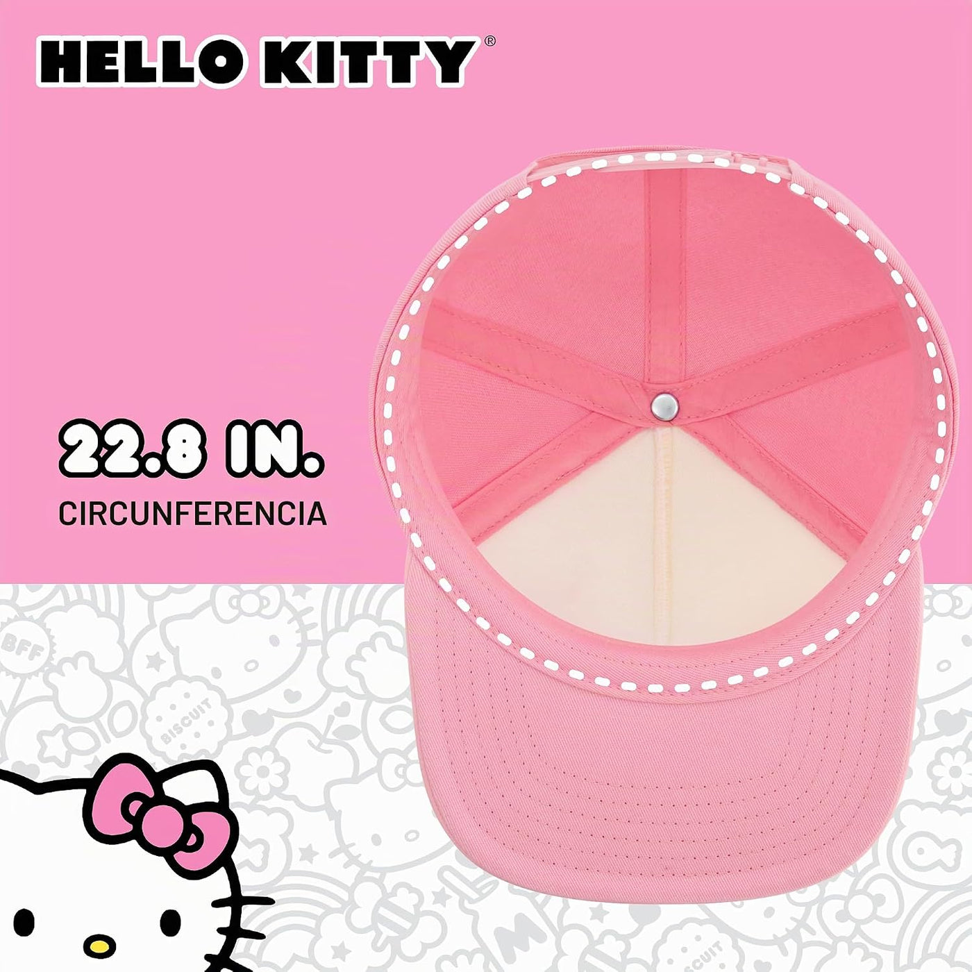 Hello Kitty Gorra de béisbol, gorra Snapback para mujer con ala pla...