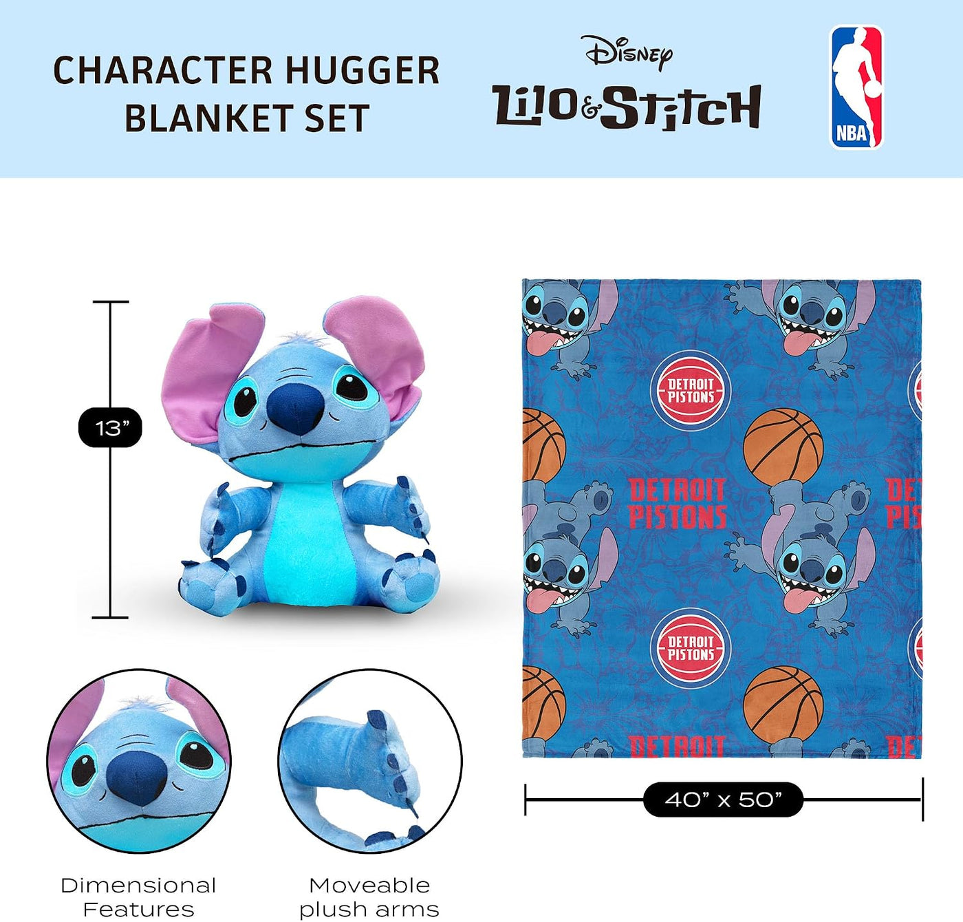 Northwest NBA Stitch Hugger - Juego de almohada y manta de seda tác...