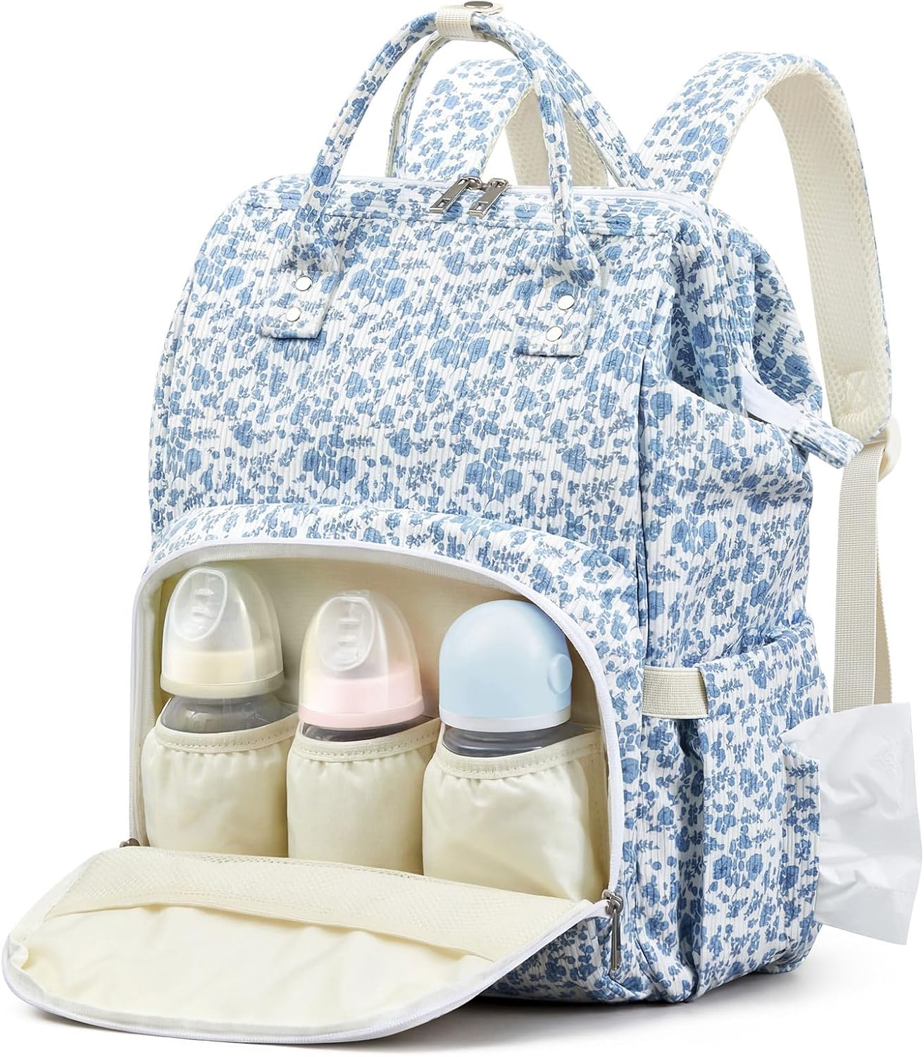 Sunnymove - Mochila para pañales con cambiador, color azul, floral...