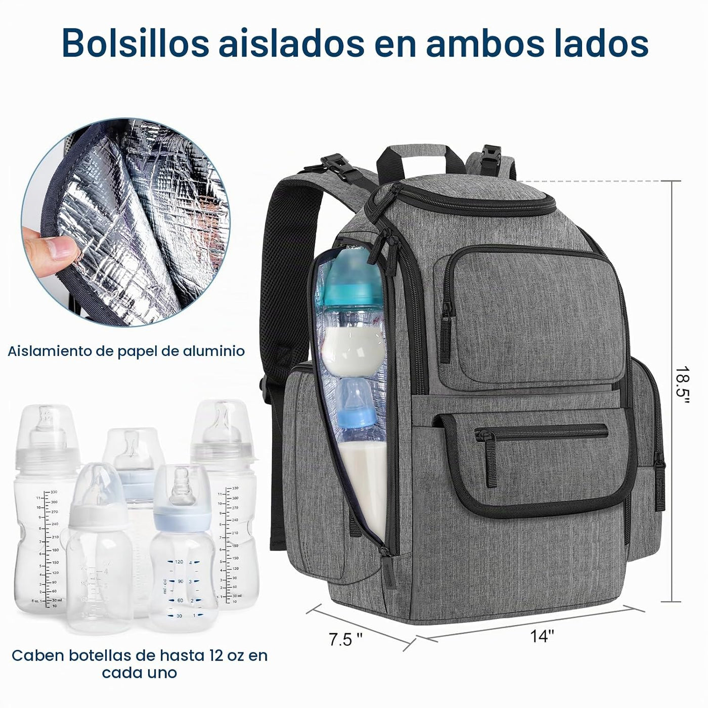 Mancro Mochila para pañales, bolsa de pañales para bebé con 2 bolsi...