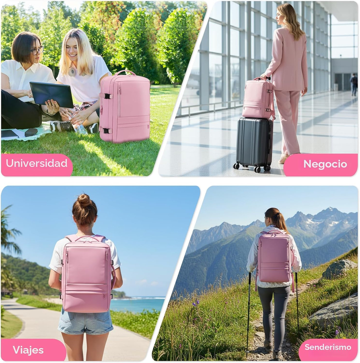 Rcrirth - Mochila de viaje para mujer, color rosa | Bolsa de mano e...