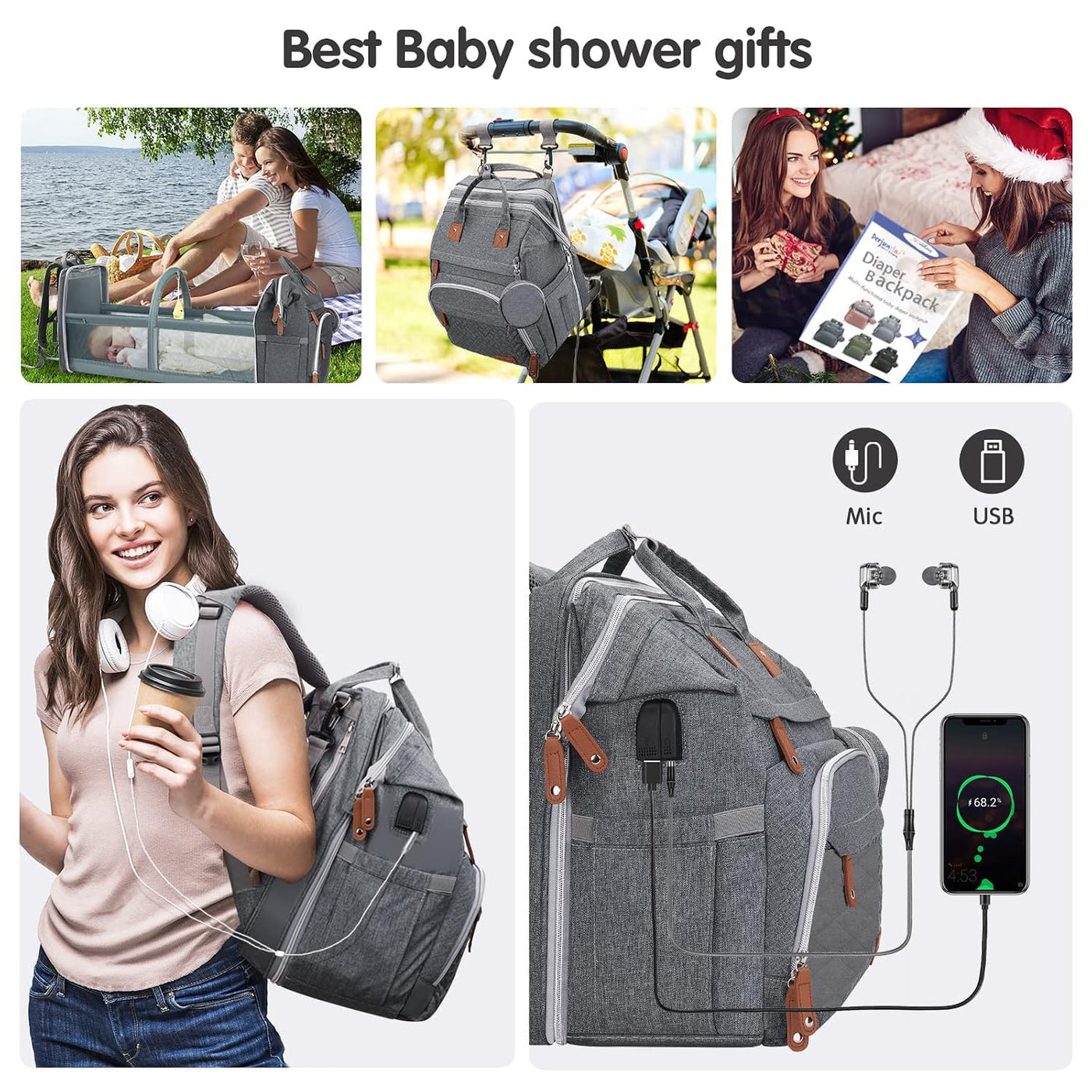 DerJunstar - Mochila para pañales con cambiador para bebés con cuna...