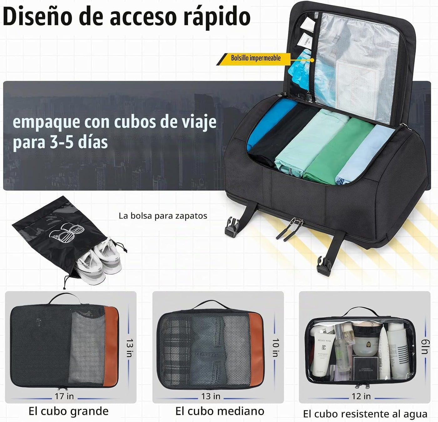 Mochila de viaje Velaybor 42L con 4 cubos de embalaje, bolsa de man...