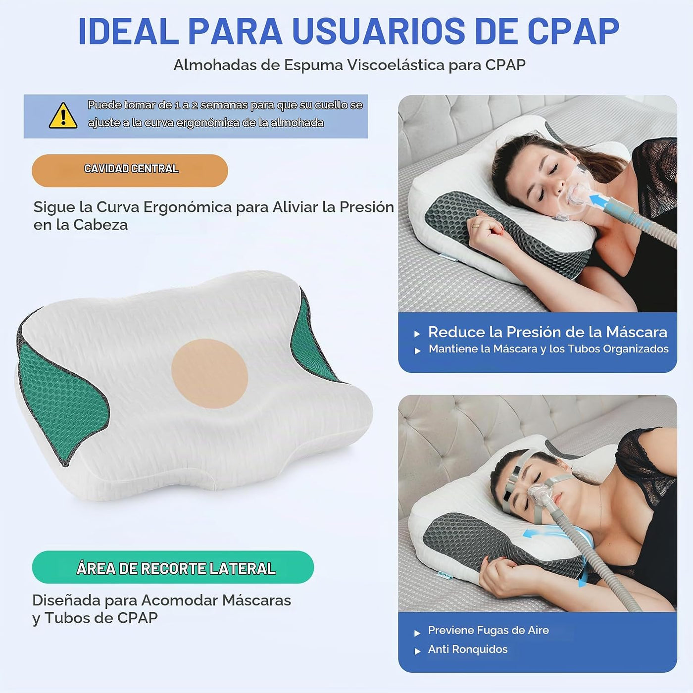 Elviros Almohada CPAP HSA\/FSA para personas que duermen boca arrib...