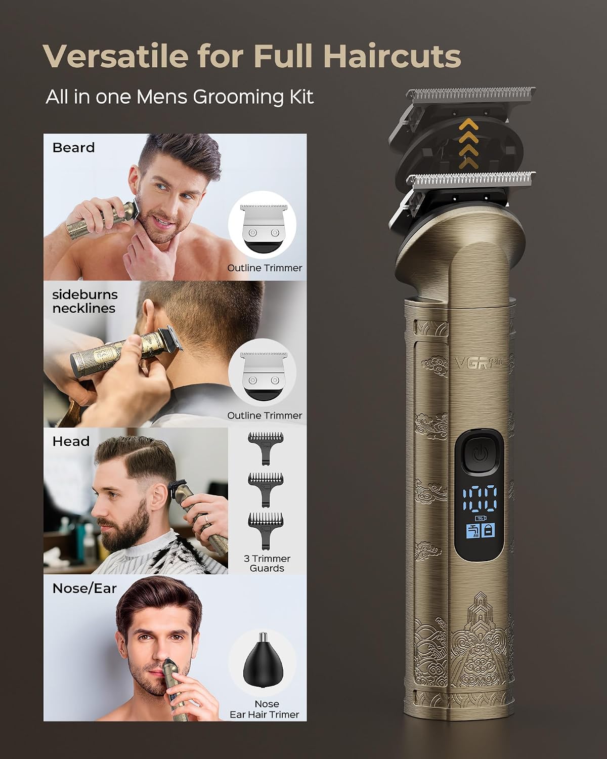 VGRPRO Cortapelos para hombres, recortadora de barba, afeitadora de...