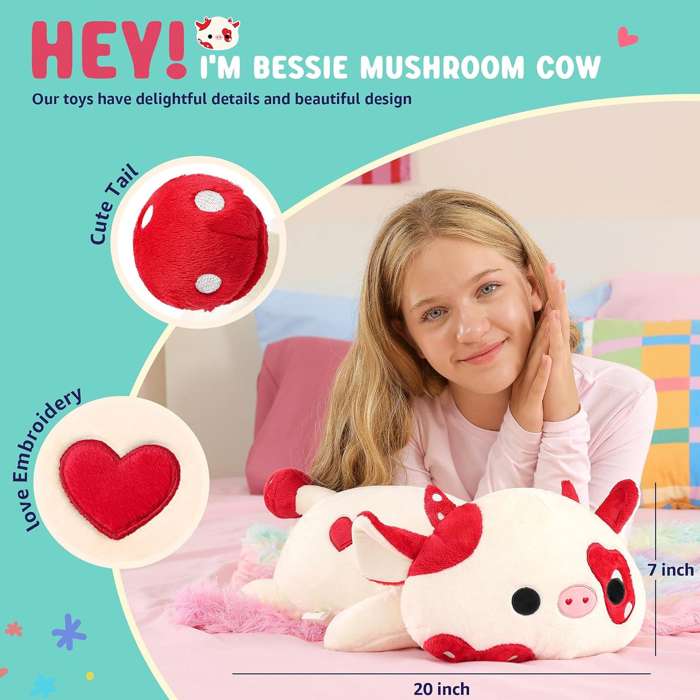 Onsoyours Animales de peluche originales de vaca hongo ponderados y...