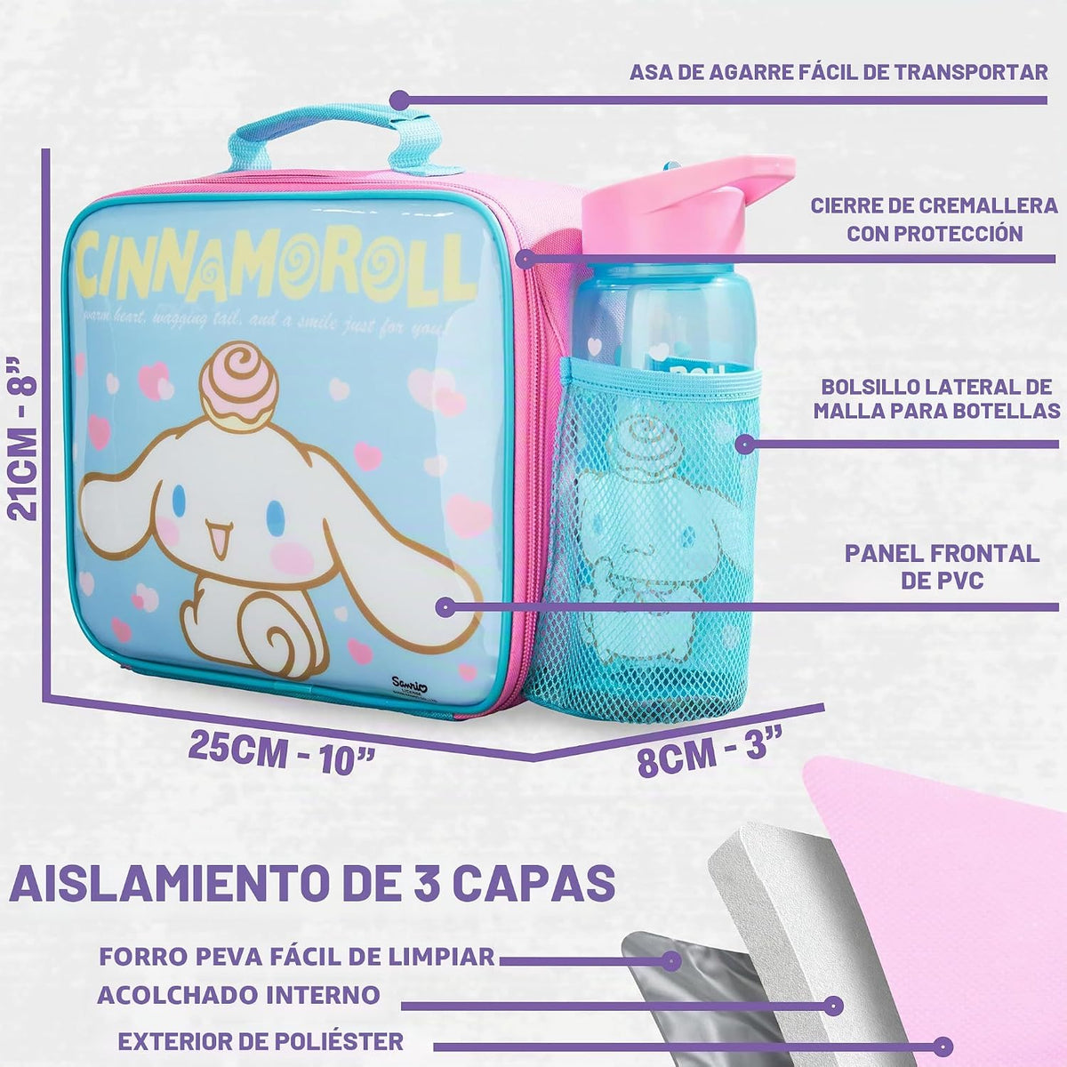 Get Trend Cinnamoroll Bolsa de almuerzo para niñas, caja Bento y bo...