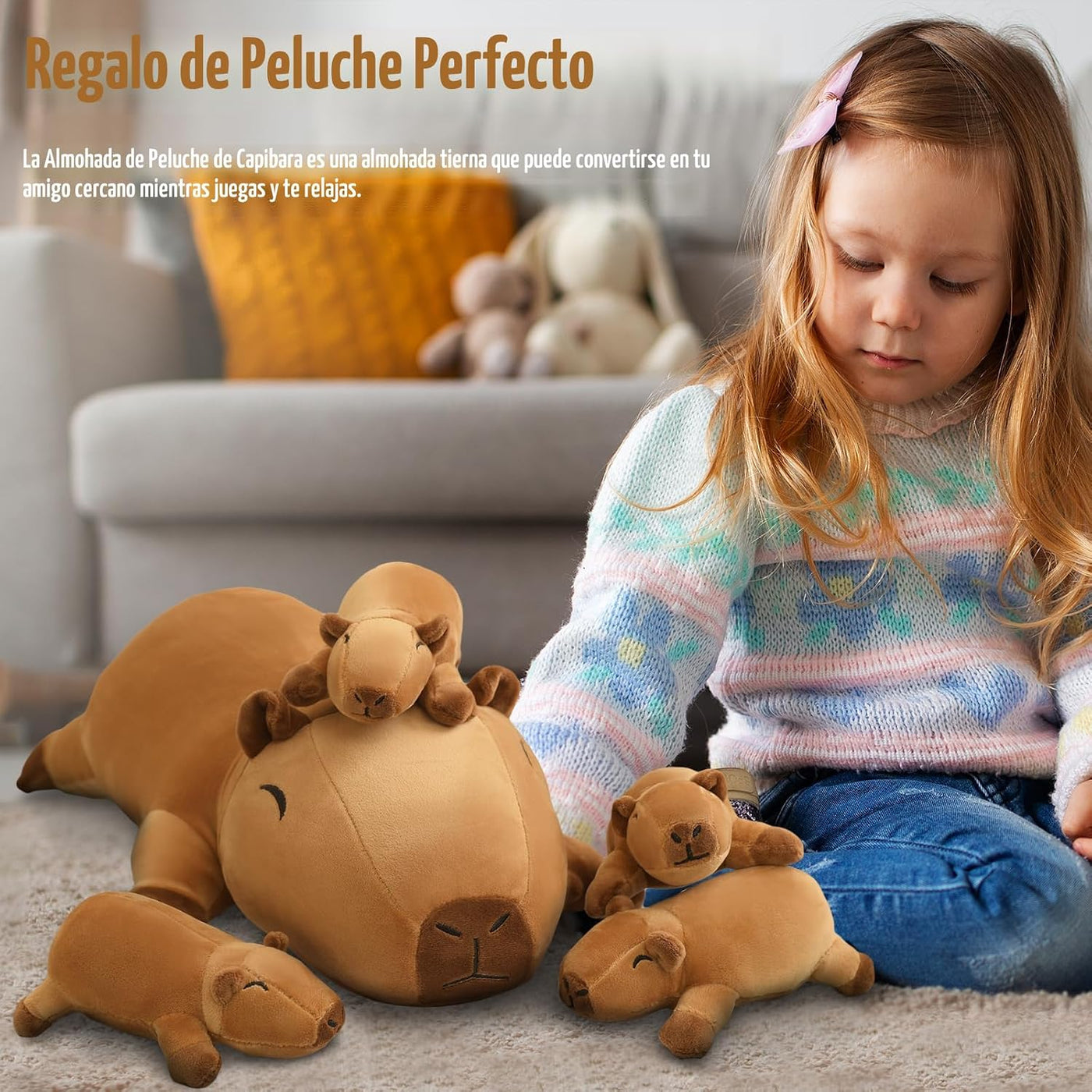 TOYSYM Capybara - Bonita almohada de peluche de Capybara con 4 pelu...