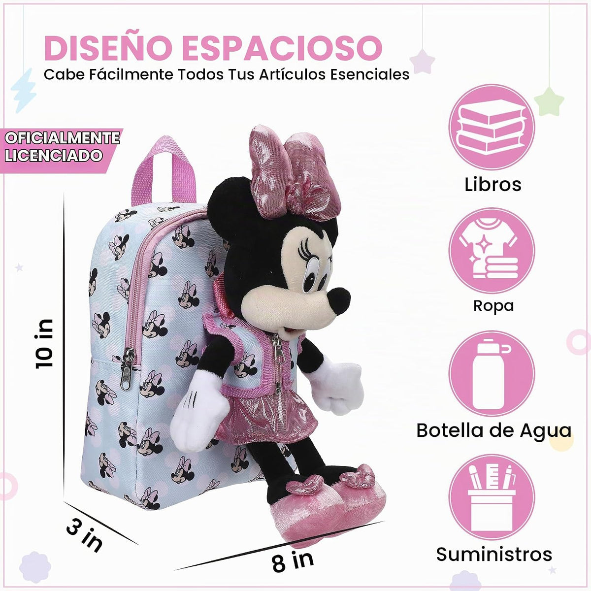 Disney Minnie Mouse - Mochila de peluche de Mickey y 10"