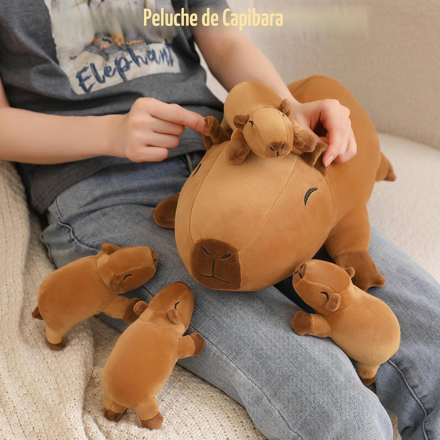 TOYSYM Capybara - Bonita almohada de peluche de Capybara con 4 pelu...