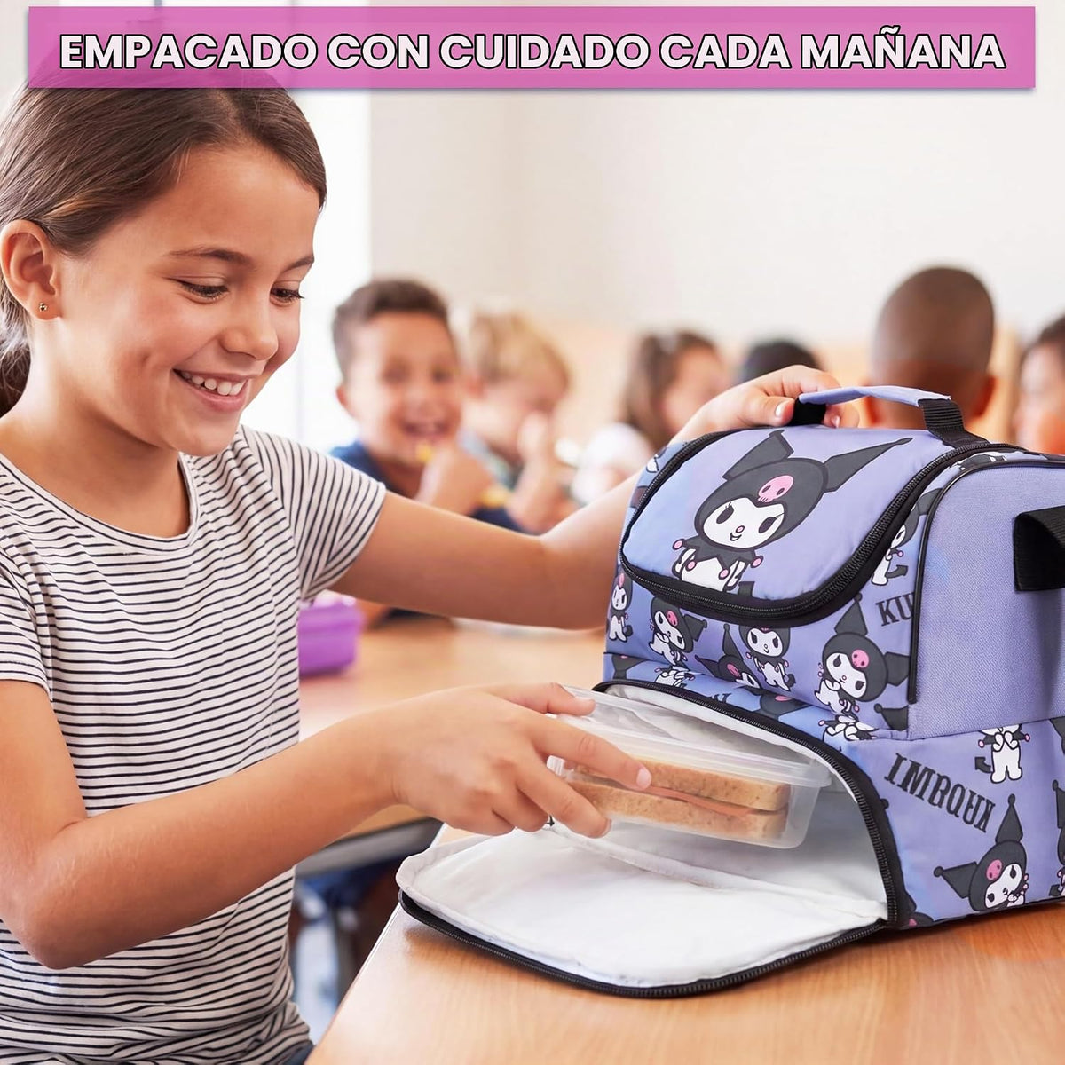 Get Trend Sanrio Kuromi Bolsa de almuerzo aislada para niñas para l...