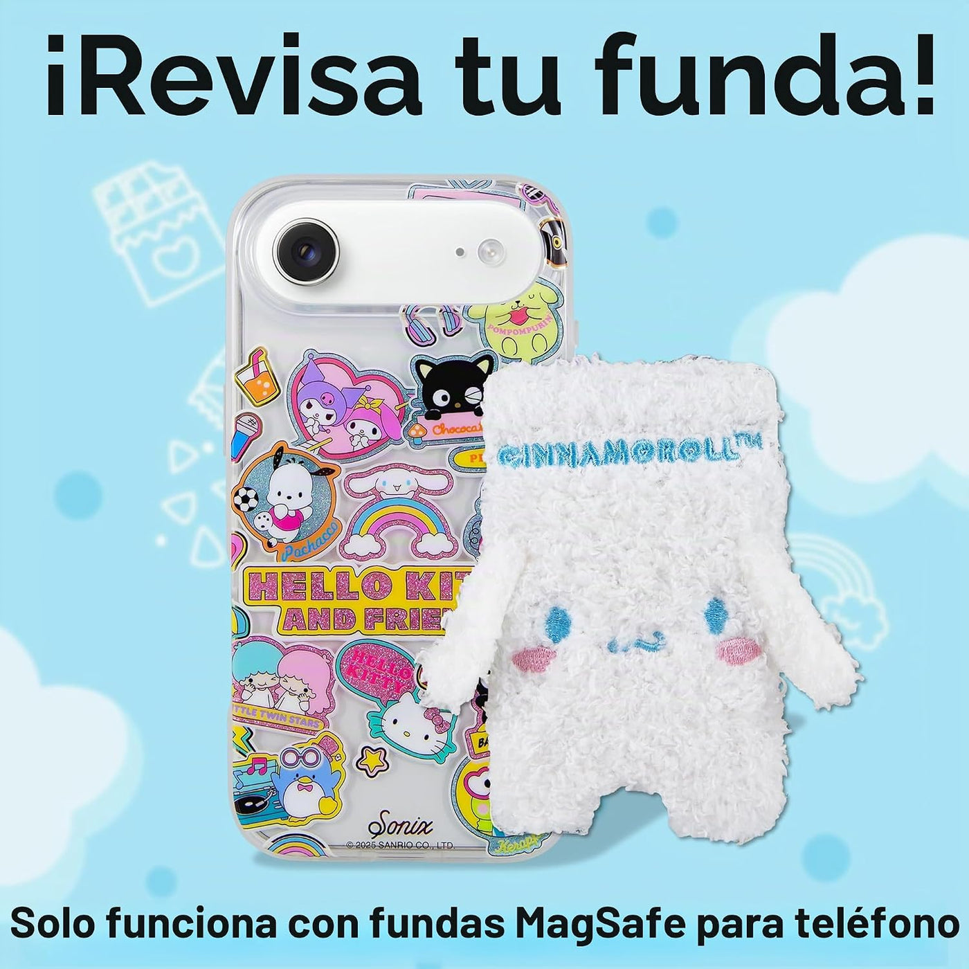 Sonix x Sanrio - Cartera magnética de felpa para teléfono, bonito t...