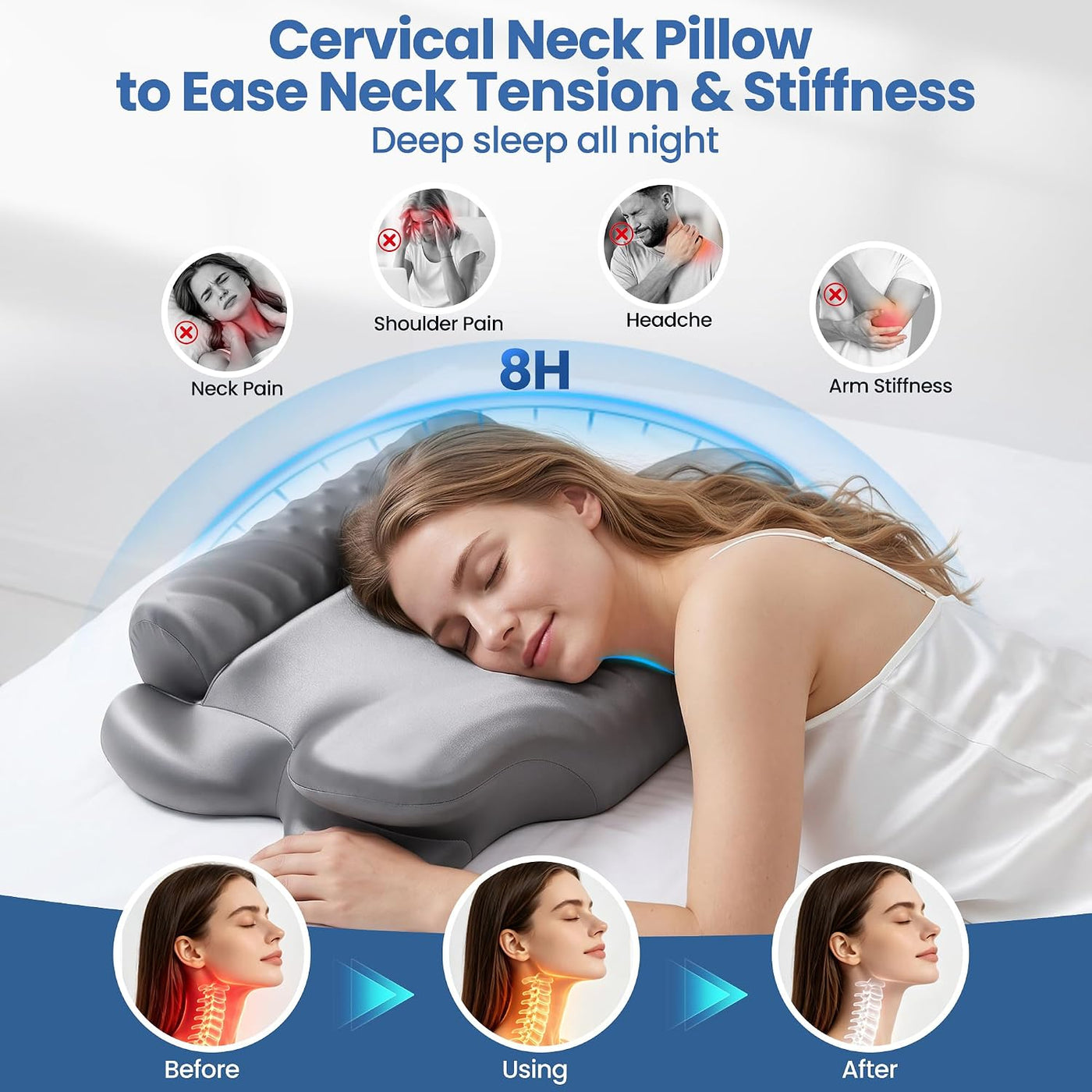 Kurcodw Almohada cervical para aliviar el dolor de cuello, almohada...