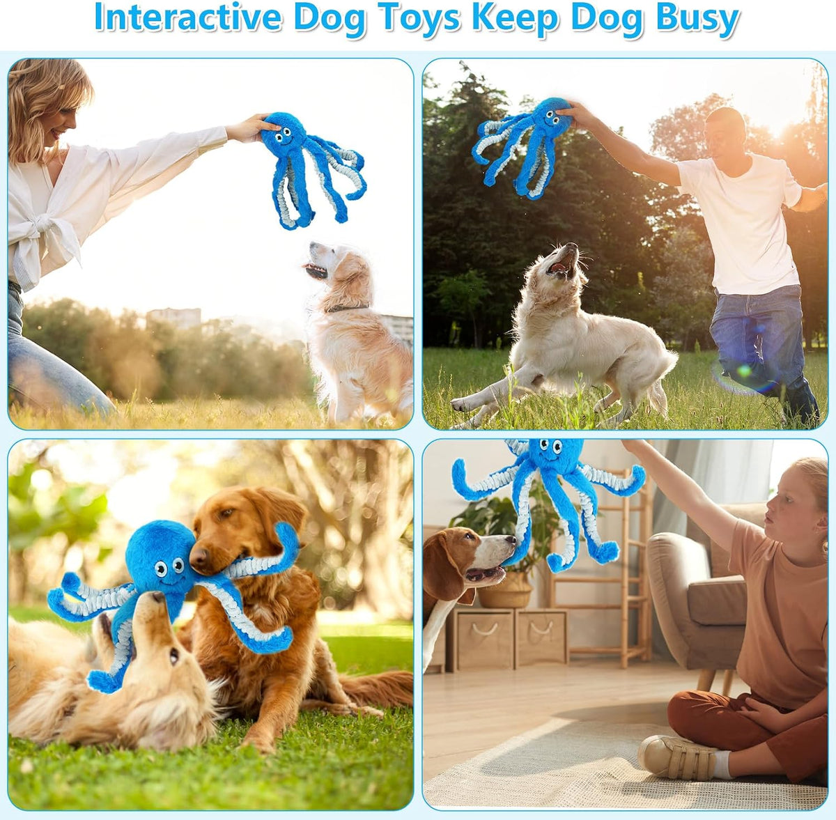 Eneston Juguetes para perros con papel arrugado, pulpo de peluche c...