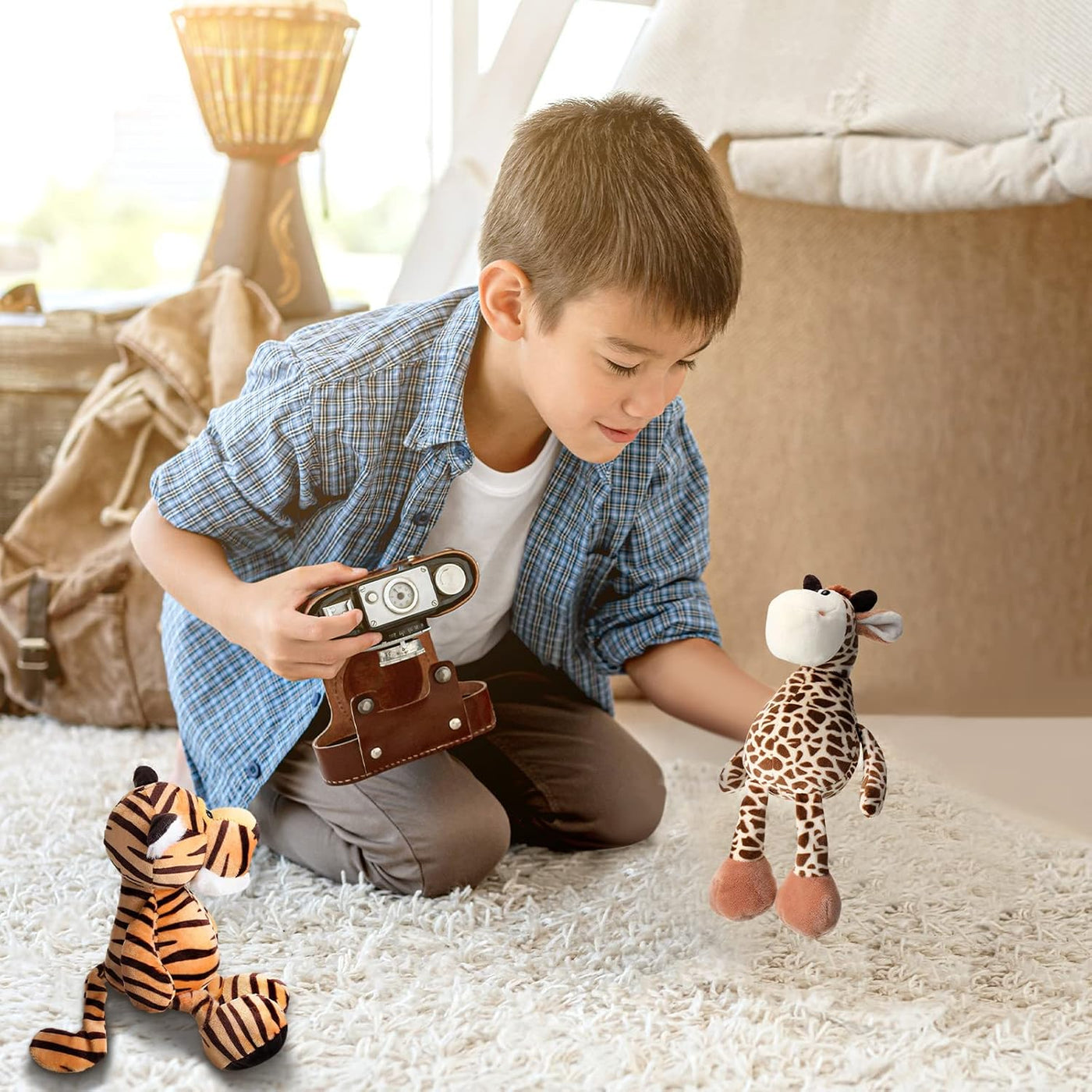 Zhanmai Juego de 6 juguetes de peluche de animales de safari de la...