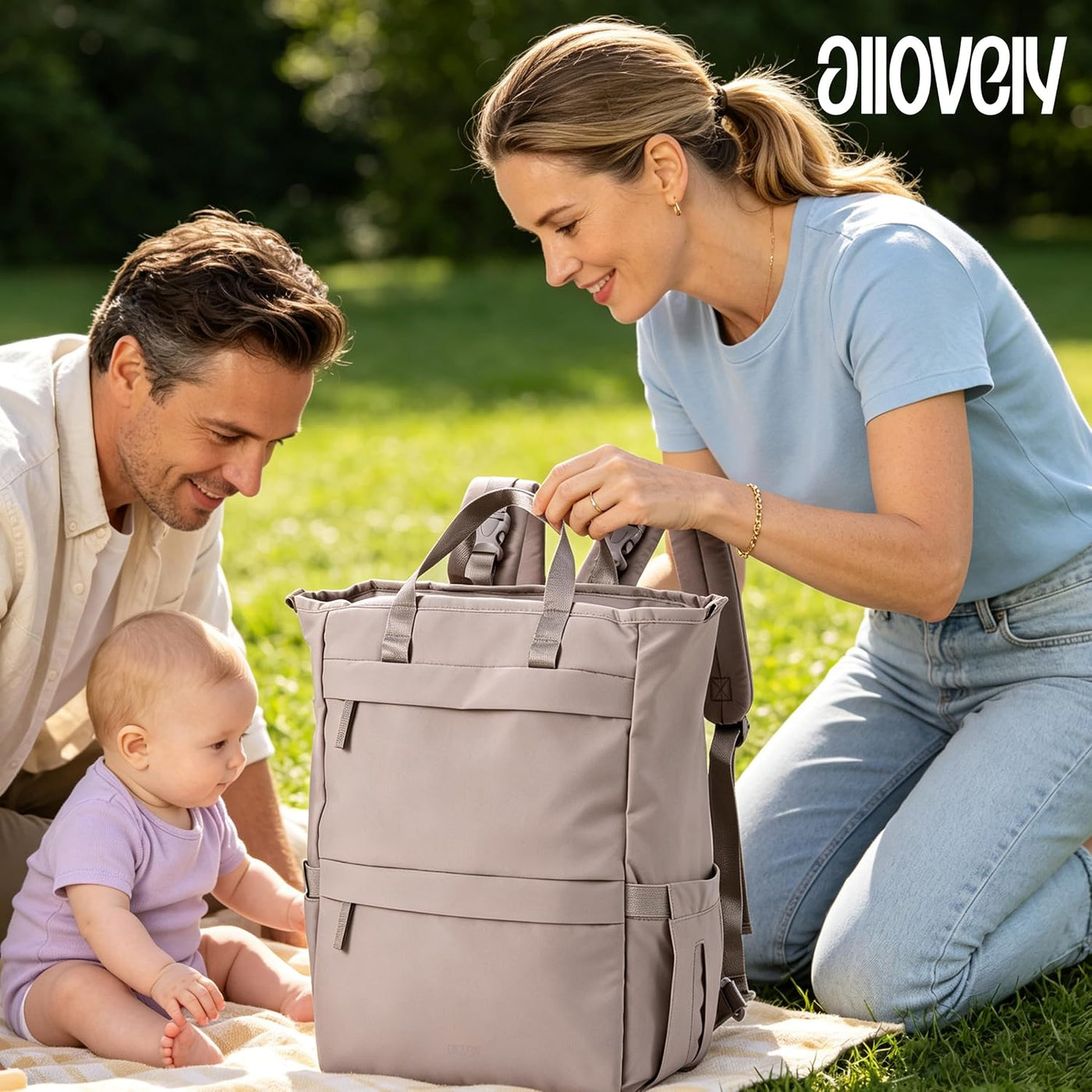 Allovely Mochila para pañales con cremallera trasera de acceso rápi...