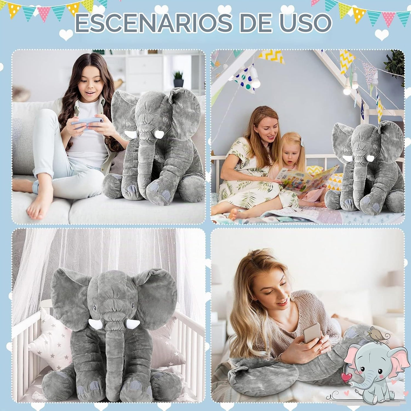 Yulejo Elefante de peluche gigante, almohada de animal de peluche g...