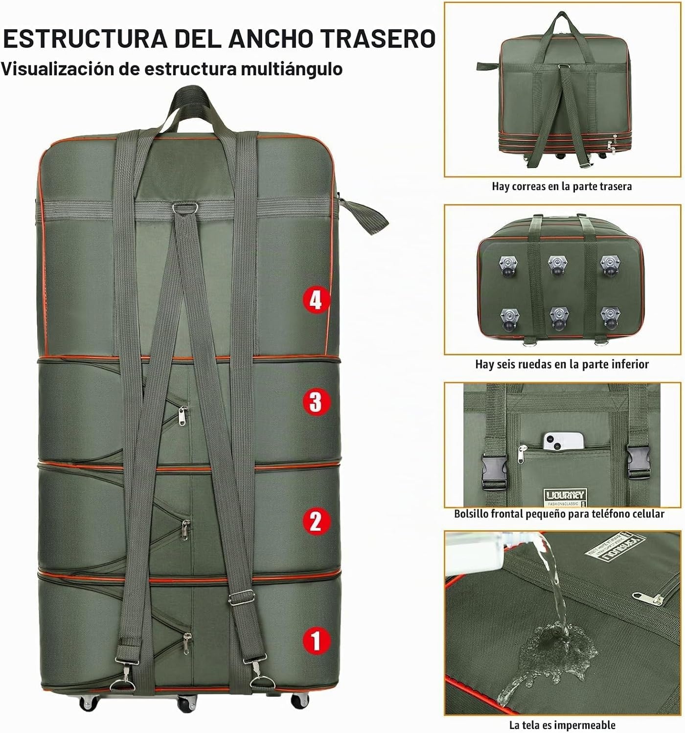 kooldaiwangwang Bolsa de viaje con ruedas, expandible, plegable, bo...