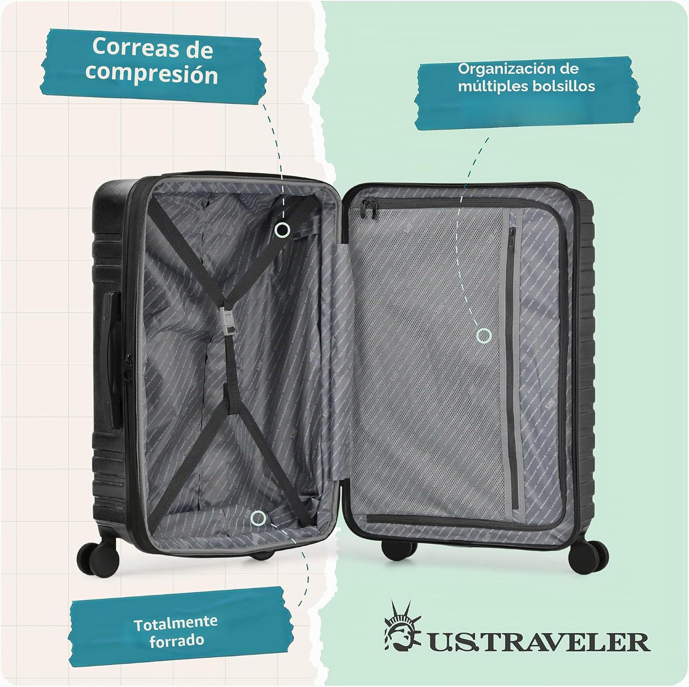 U.S. Traveler Boren - Maleta de viaje de policarbonato resistente c...