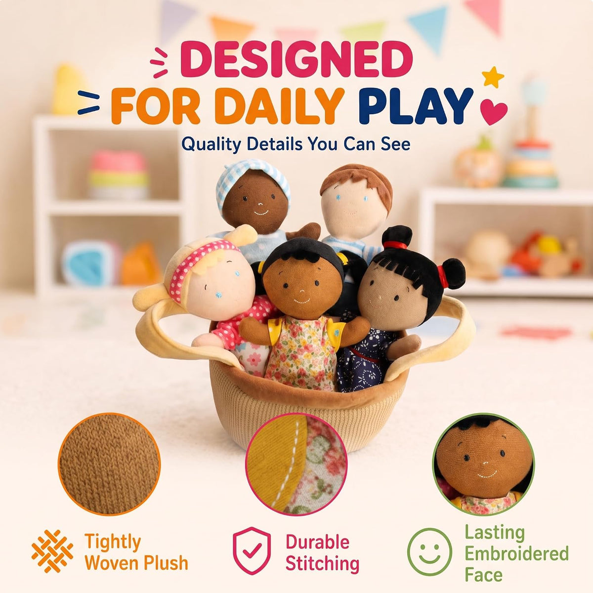 Snuggle Stuffs Canasta de Amigos de Peluche Diversidad Multicultura...