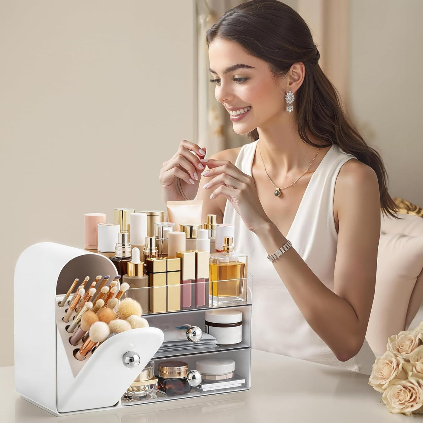 HBlife Organizador de maquillaje para encimera con cajones, organiz...