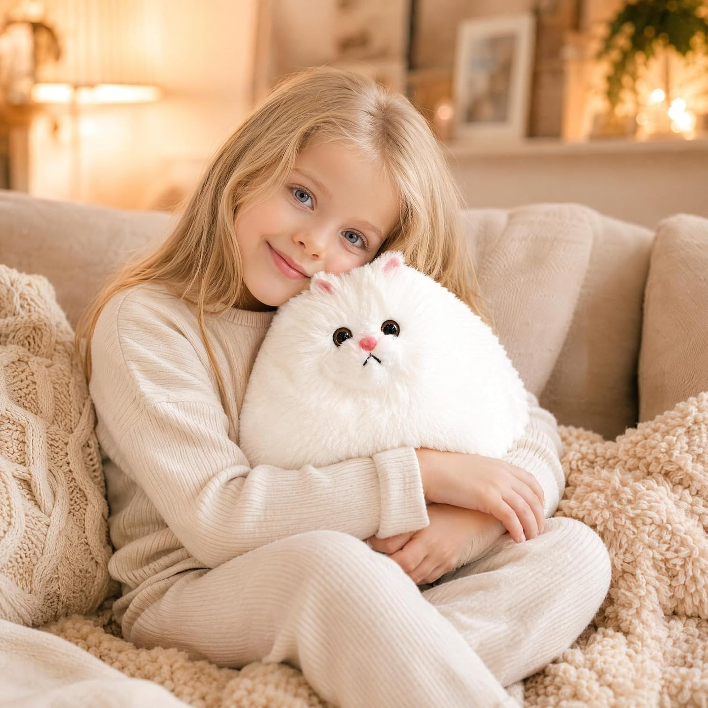 Winsterch Juguete de peluche de gato blanco de 10 pulgadas, animal...