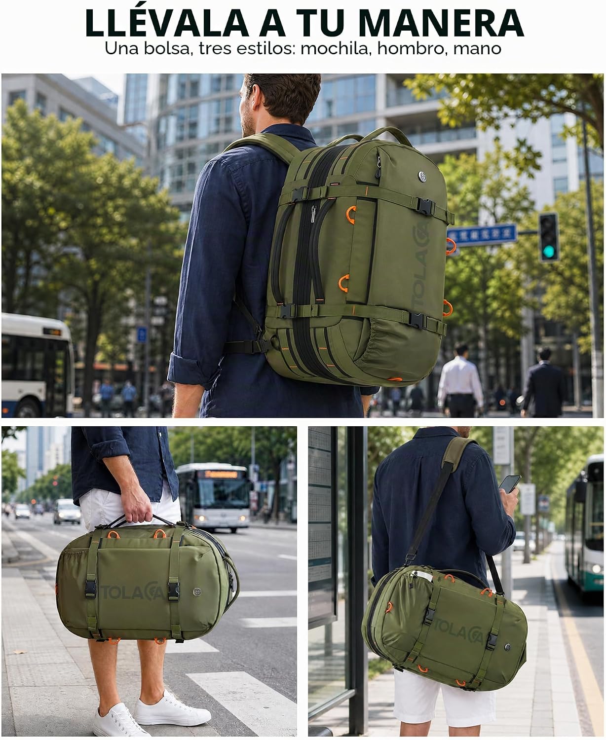 Tolaccea Mochila de viaje 40-50L, 16" portátil de mano para via...