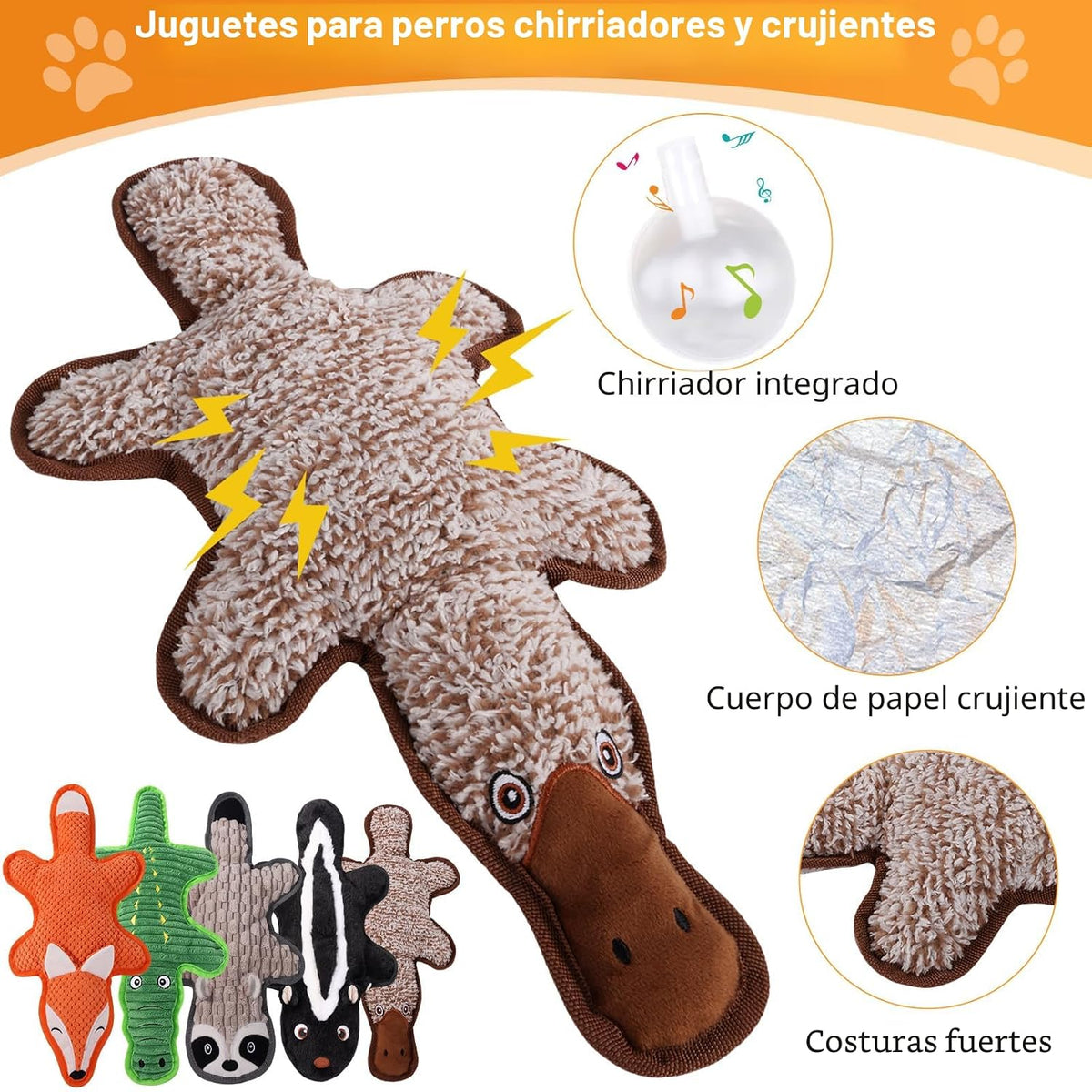 Eneston Paquete de 5 Juguetes para Perros sin Relleno y Chirriantes...