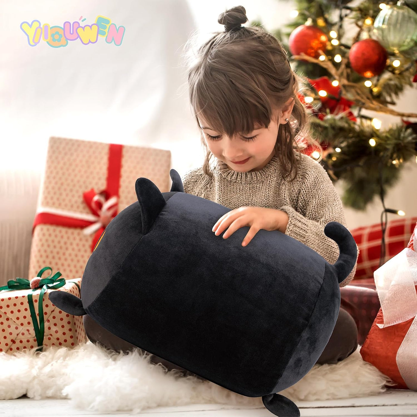 YIIQUWEN Gato Negro de Peluche Lindo Gato de Peluche Suave con 4 Al...