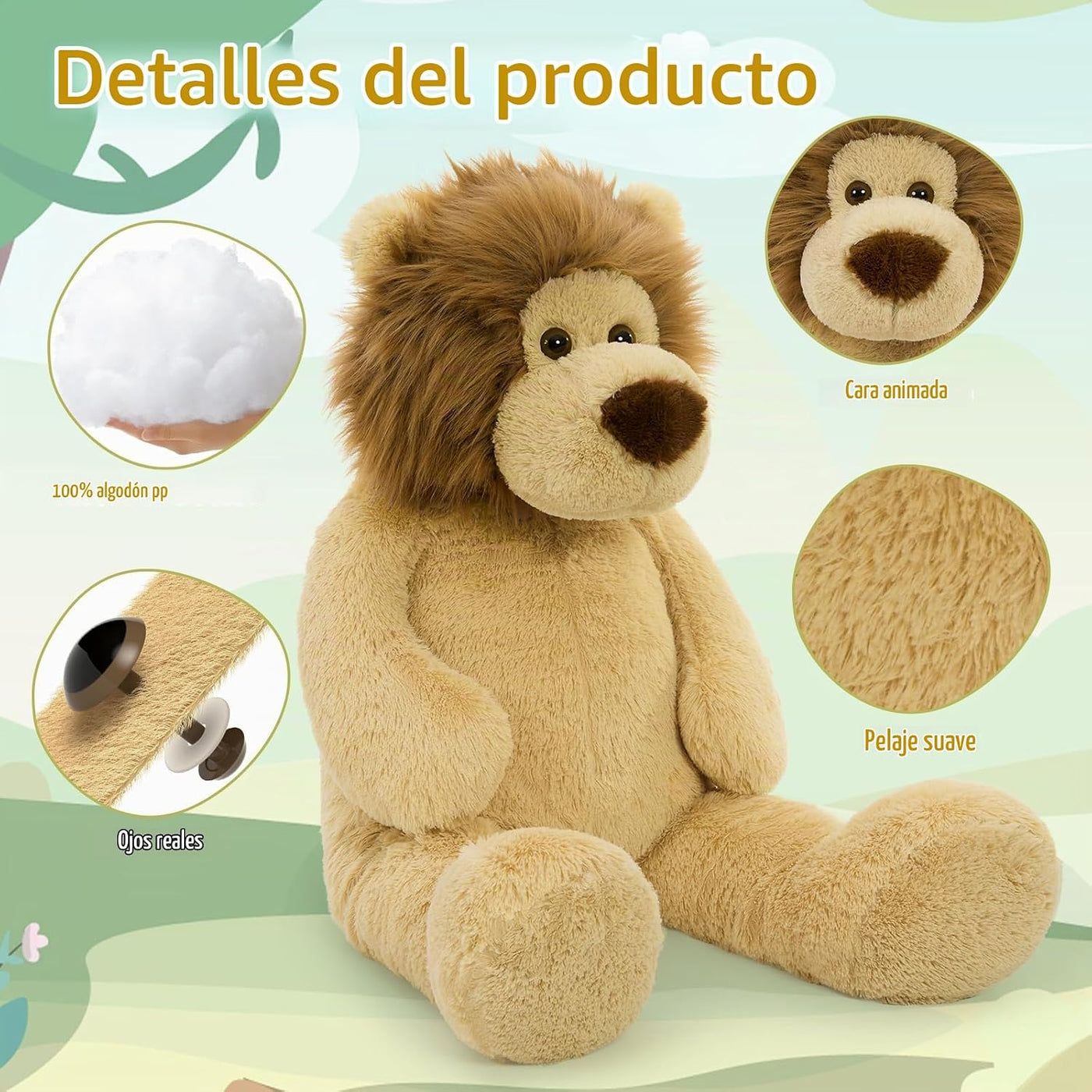 Tezituor Peluche de león gordo gigante de 4.3 pies, juguete de pelu...