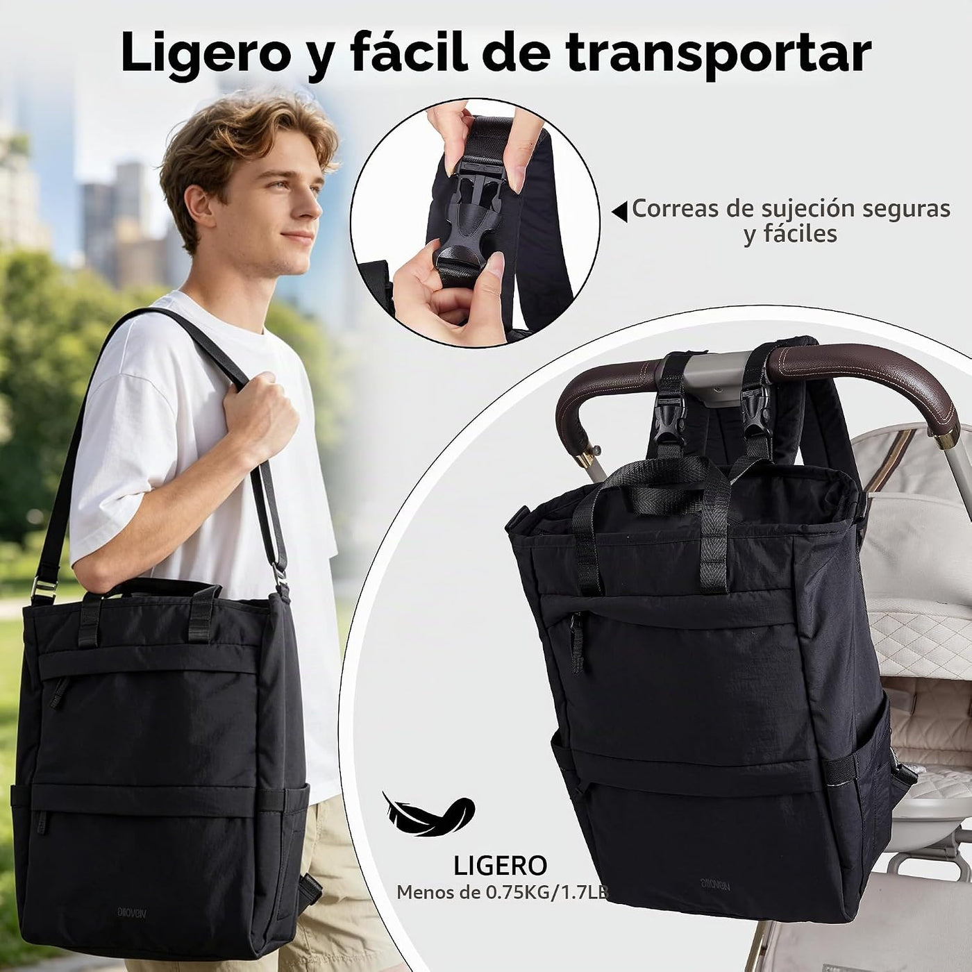 Allovely Mochila para pañales, bolsa de pañales grande para bebé co...
