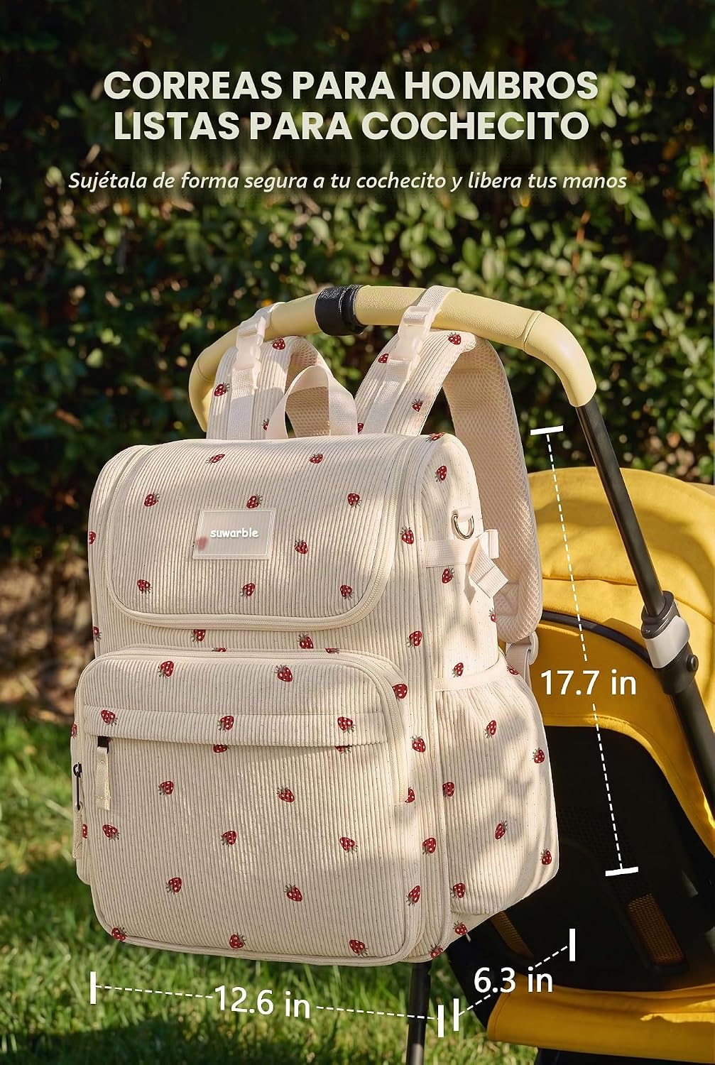 suwarble Mochila grande de pana para pañales para mamá, mochila de...