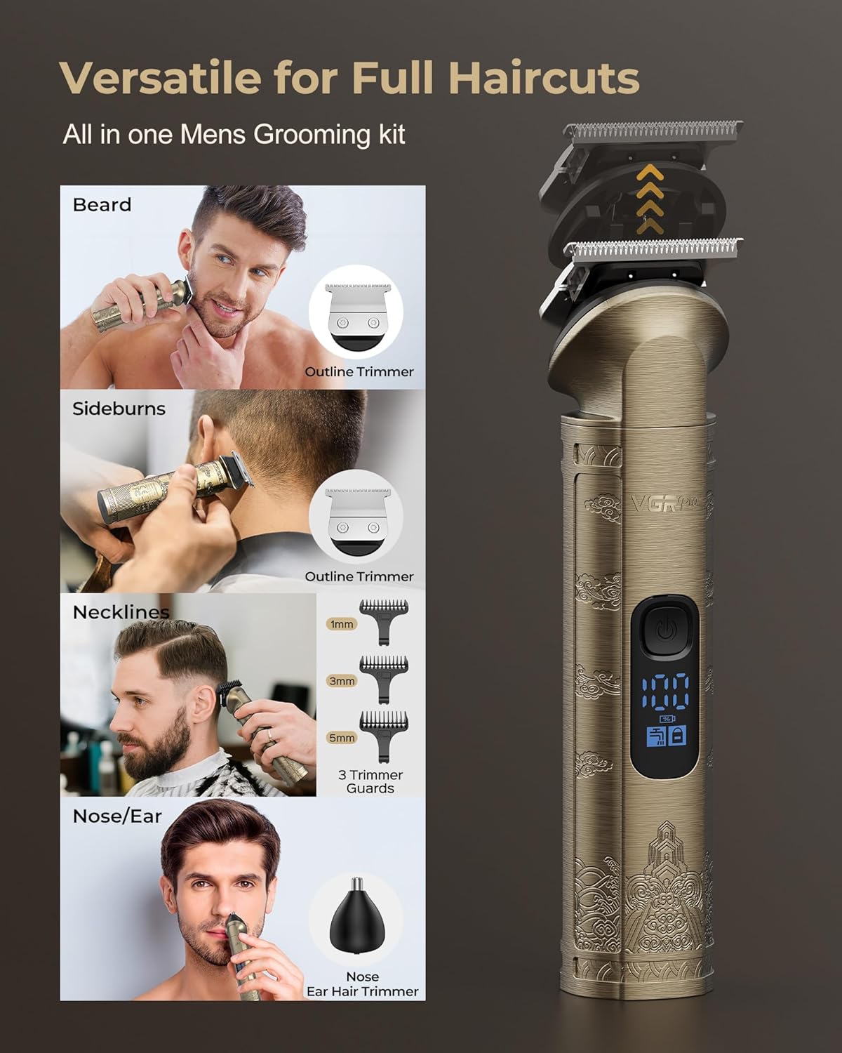 Vgrpro Cortapelos para hombres profesionales, cortapelos inalámbric...