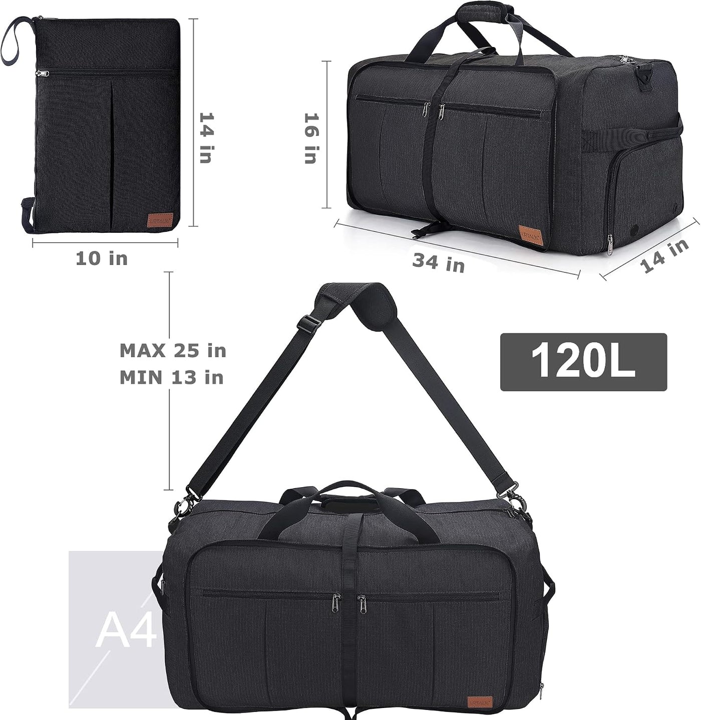 Bolsa de viaje impermeable plegable plegable de 120L para hombres y...