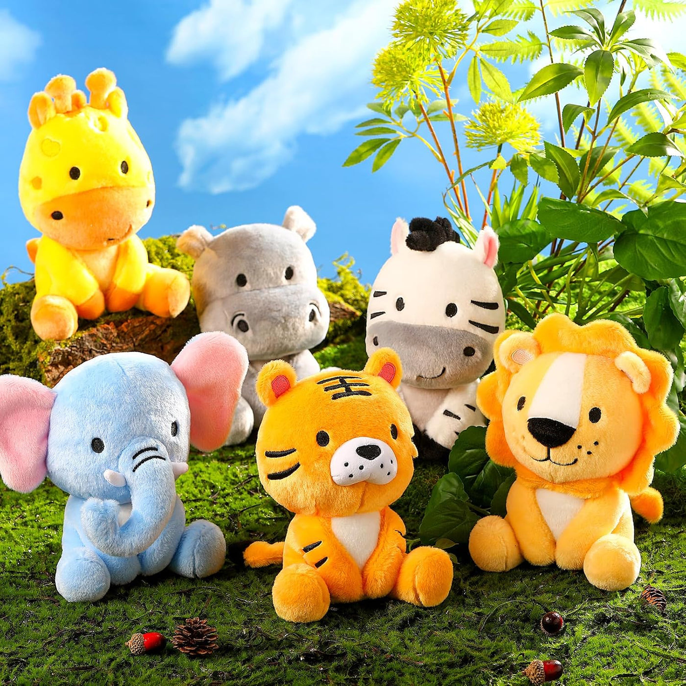 RoundFunny 6 Piezas Animales de Peluche Pequeños de Safari a Granel...