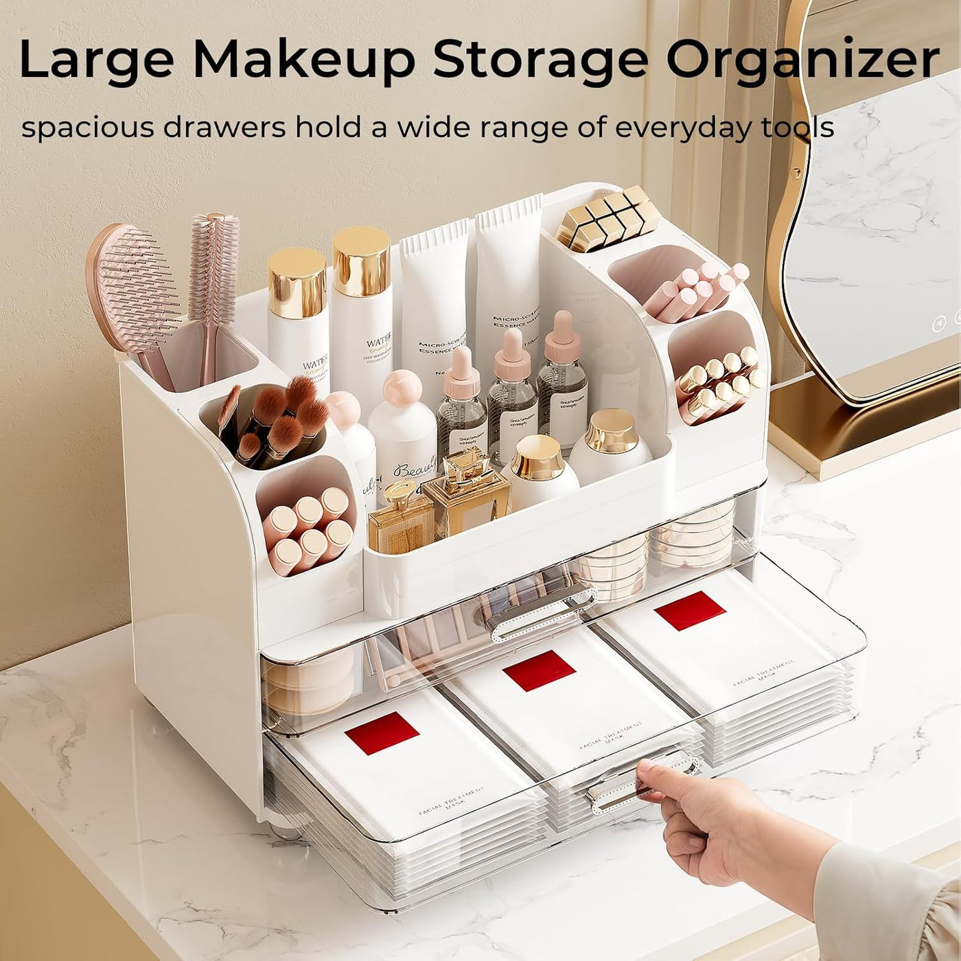 UFORU Organizador de maquillaje para encimera con 2 cajones grandes...