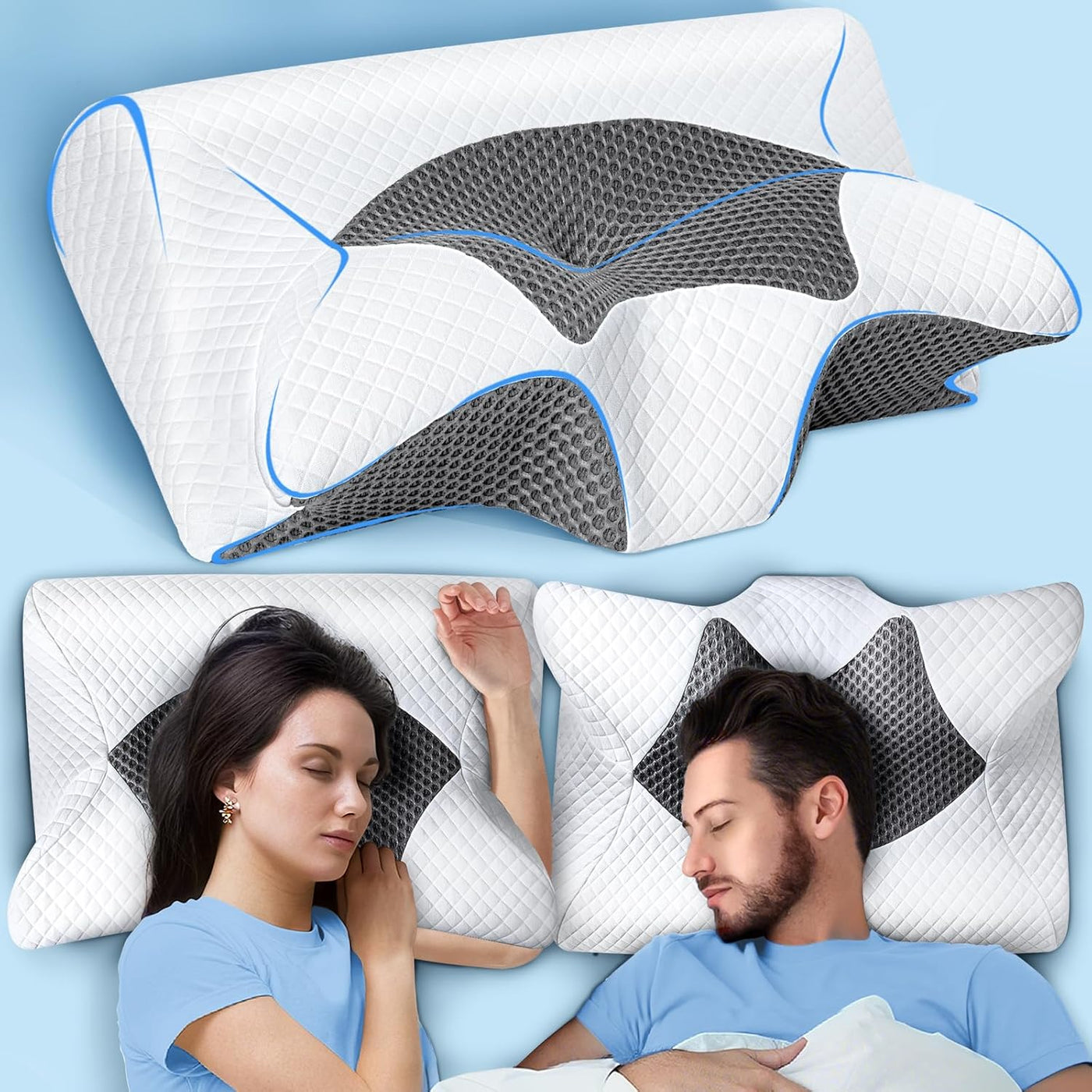 SAHEYER Almohada cervical para el cuello, almohada ergonómica de es...