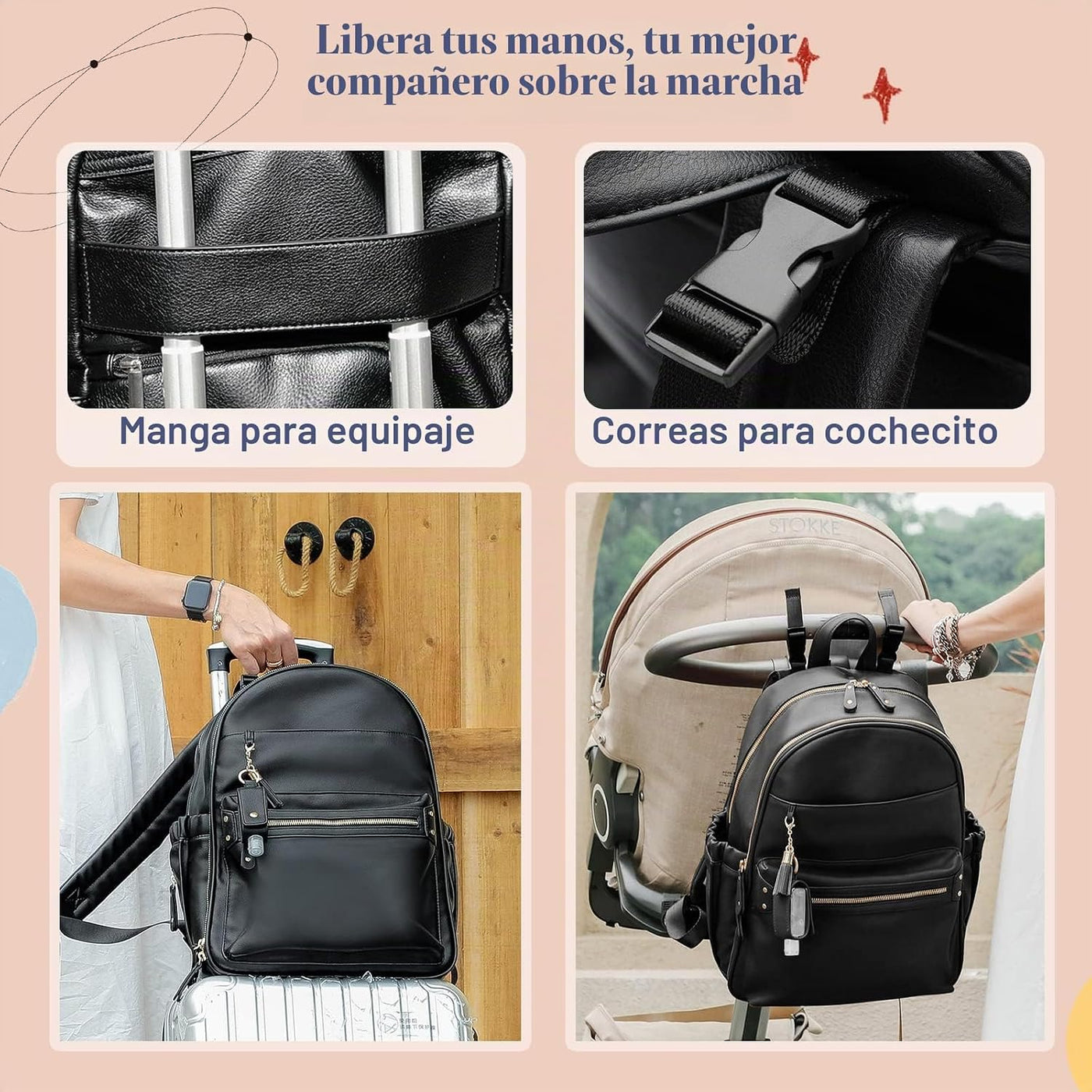 miss fong Bolsa de pañales de cuero, bolsa de pañales para bebé, 16...