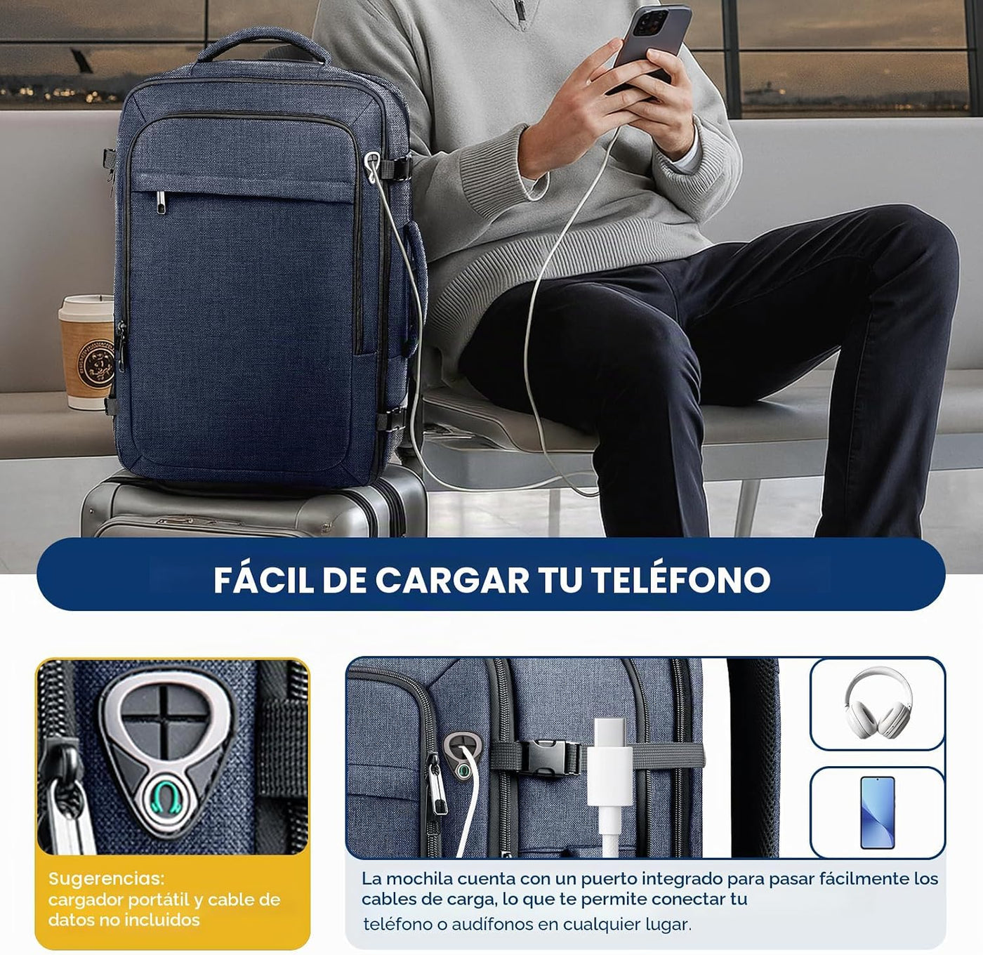 Sirmaeed Mochila para hombre, 45L-55L, mochila de viaje para laptop...