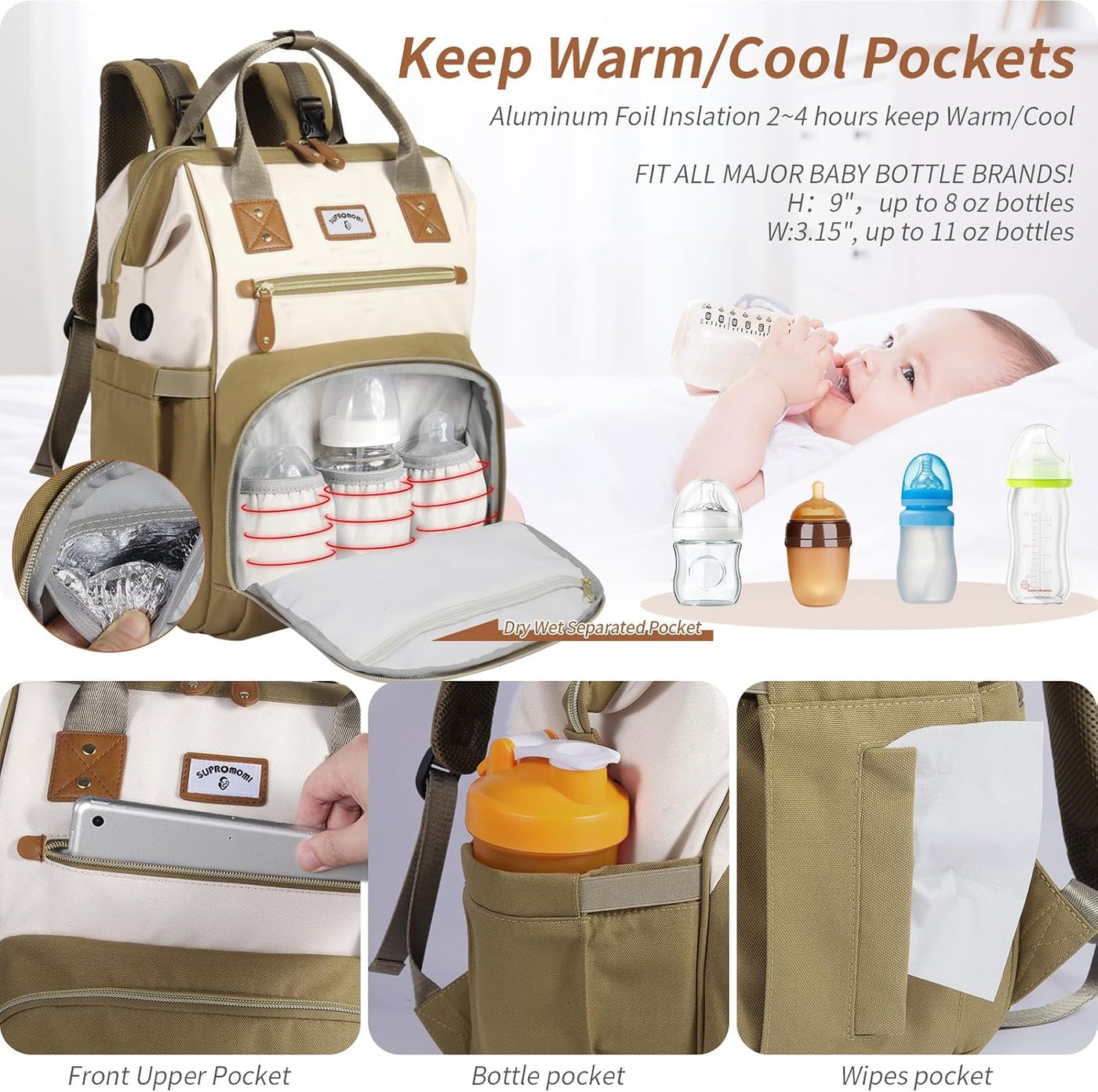 SUPROMOMI Mochila para pañales: bolsa de bebé para niño y niña, bol...