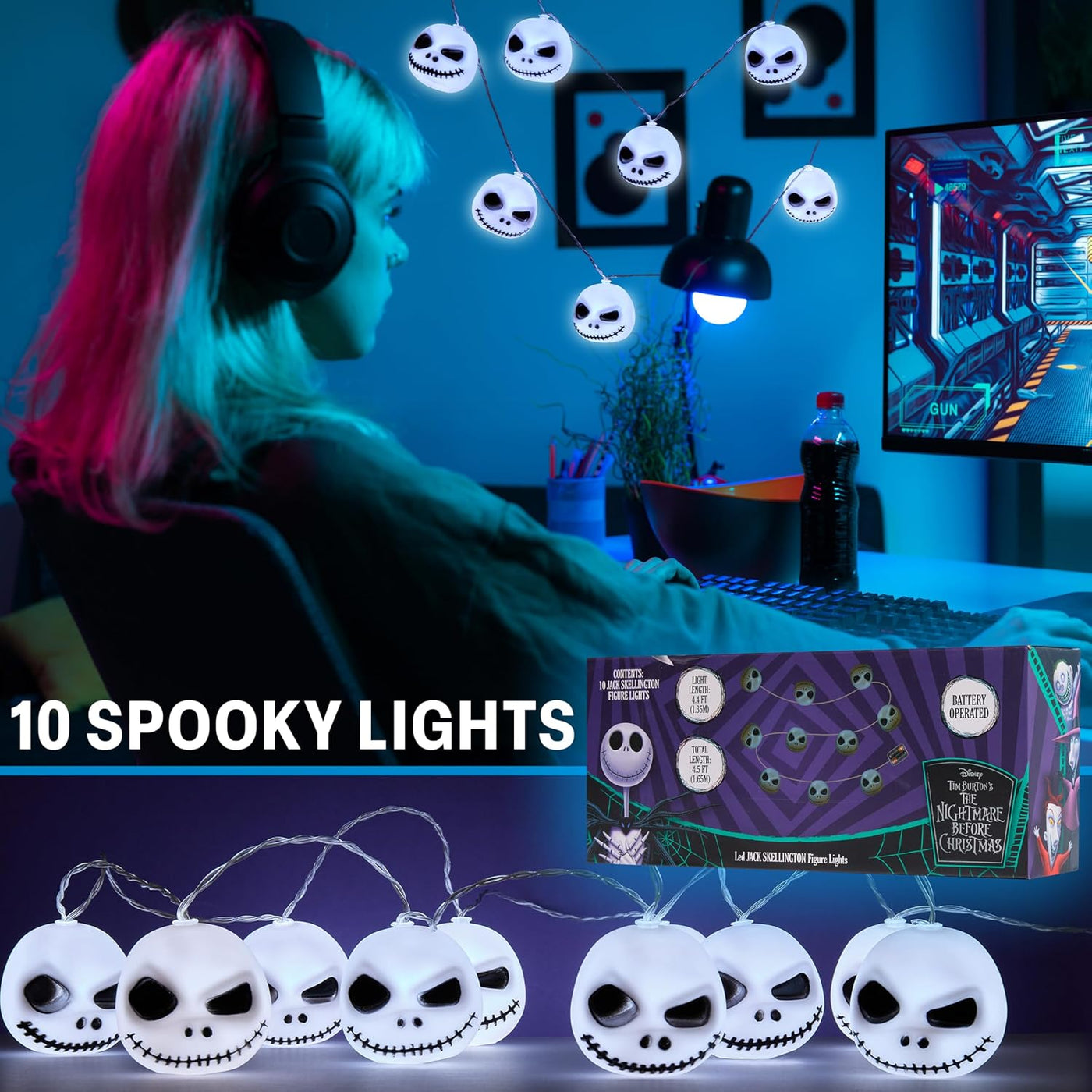 Disney The Nightmare Before Christmas - Guirnalda de luces LED para...