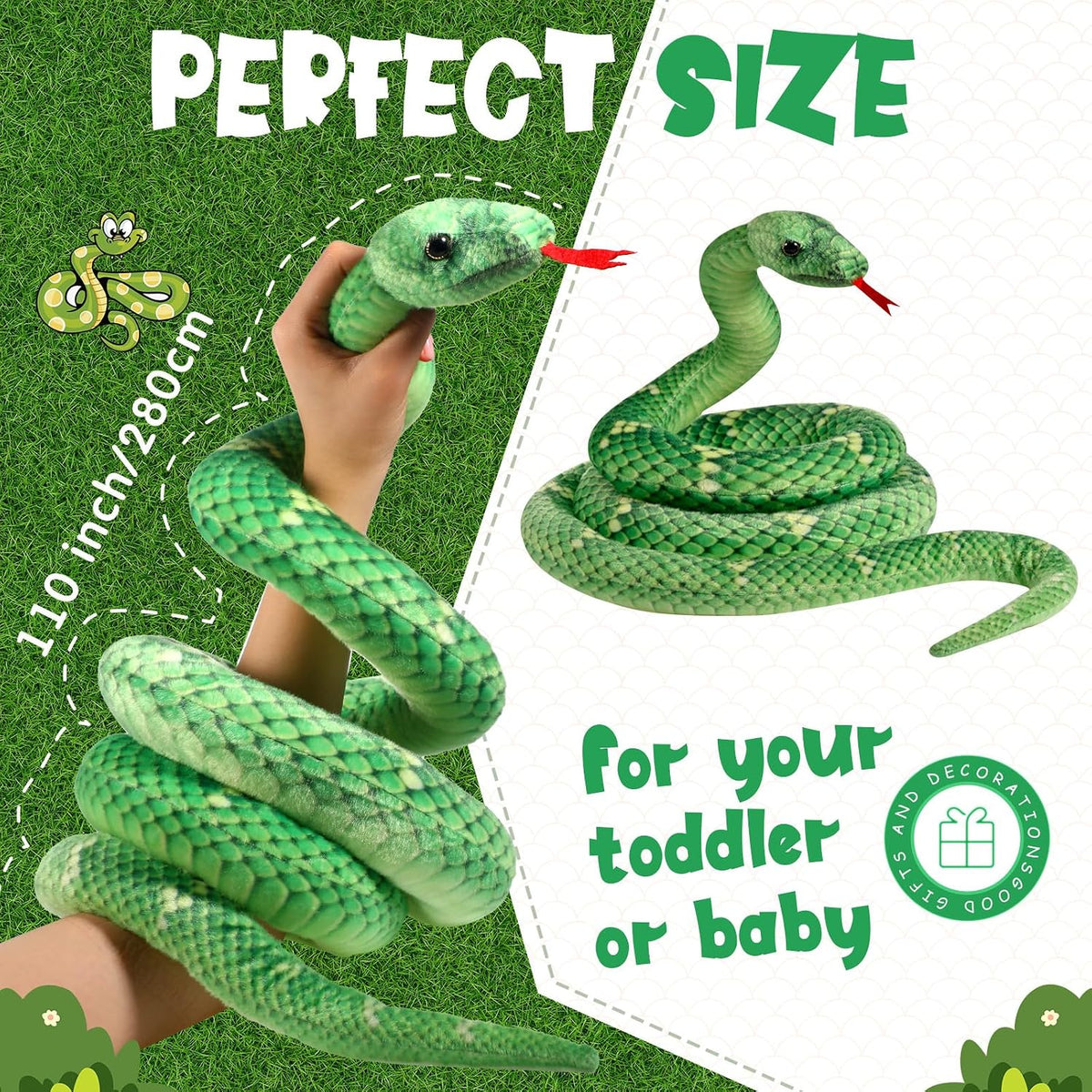 Hiboom Peluche de serpiente gigante de 110 pulgadas (verde) | Anima...