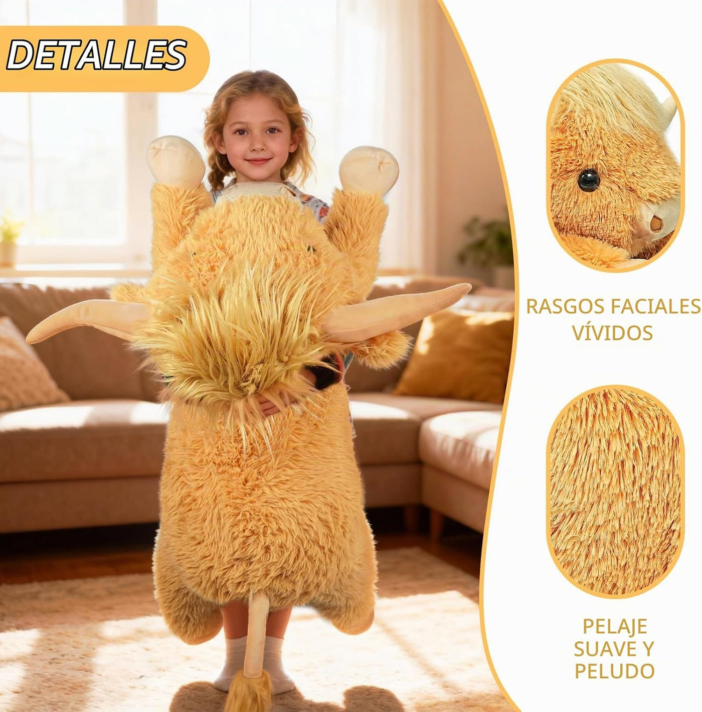 WDXDSOB Peluche de Vaca Highland Gigante Amarilla de 38.5 Pulgadas...